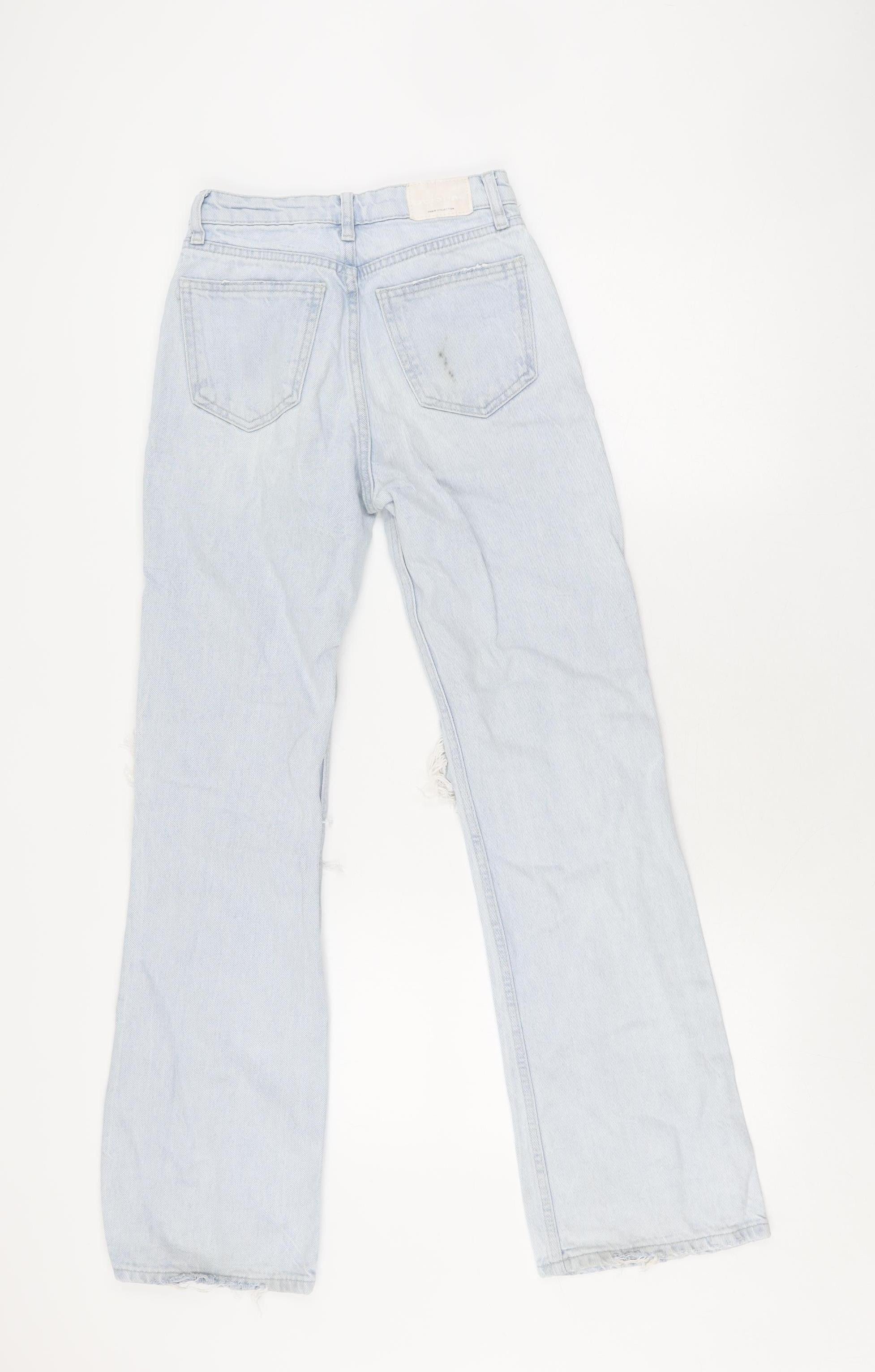 Bershka Womens Flared Jeans Size 4 Blue Distressed - label detail
