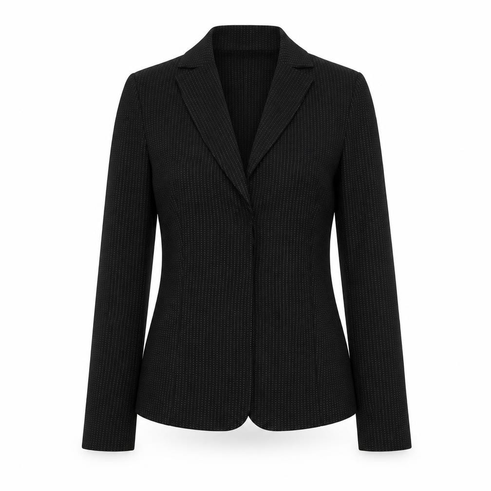 MNG Womens Basic Jacket Blazer Size S Black Striped Short Long Sleeve Business - front view