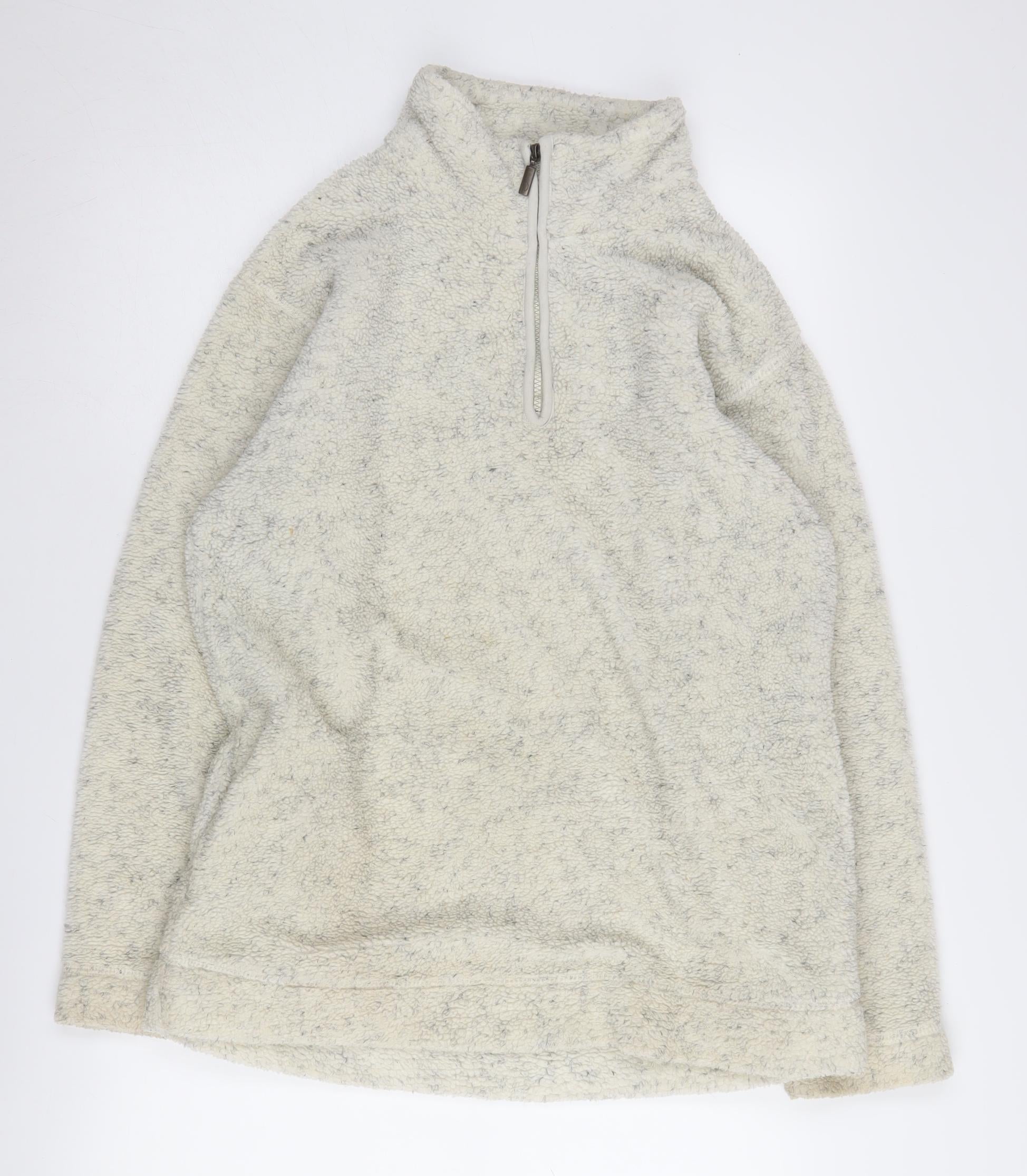DASH Womens Pullover Sweatshirt Size 10 Ivory Long Sleeve Casual 1/4 Zip - reverse view