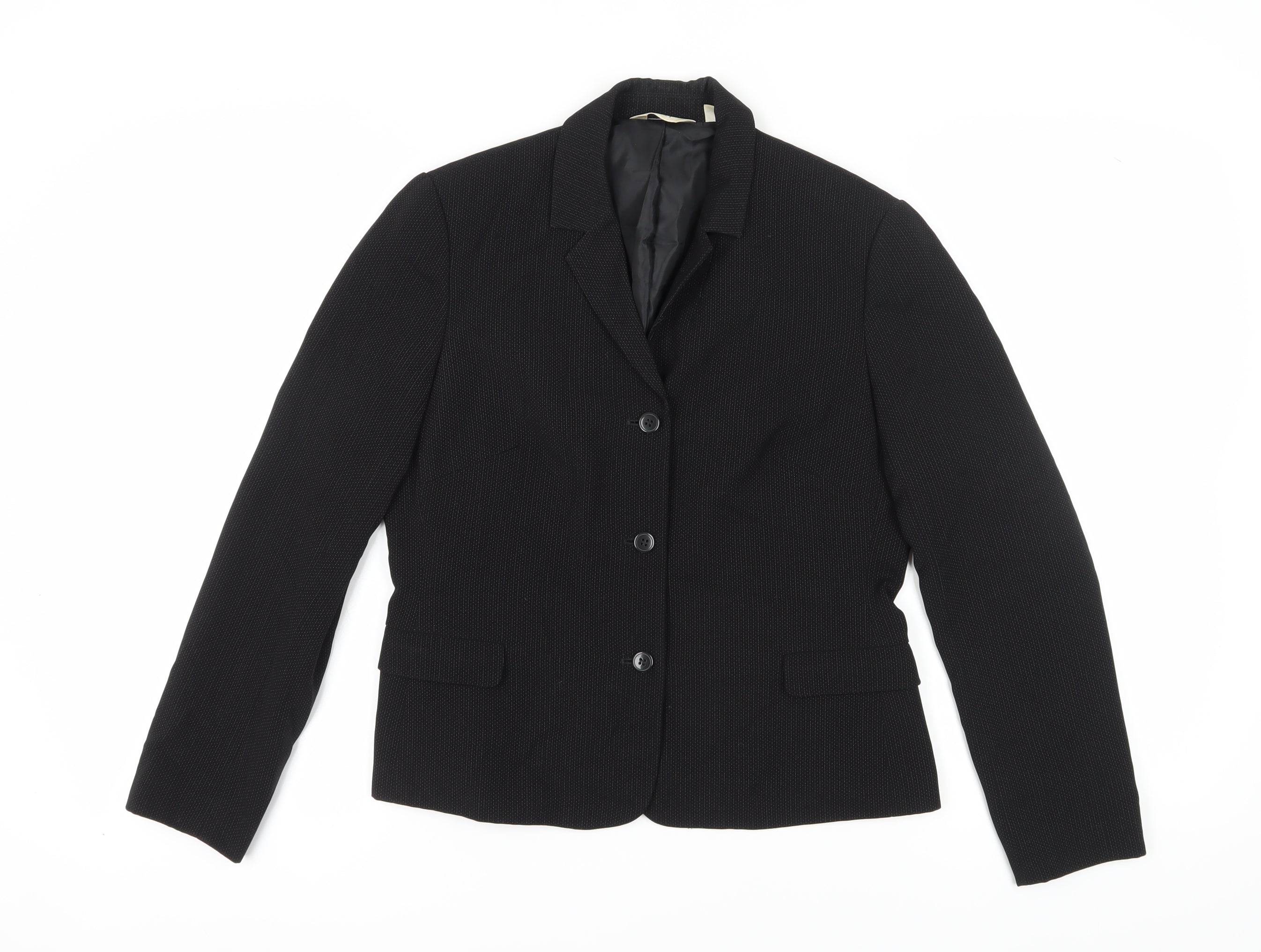 NEXT Womens Jacket Blazer Size 12 Black Pinstripe Long Sleeve Business Lined - reverse view