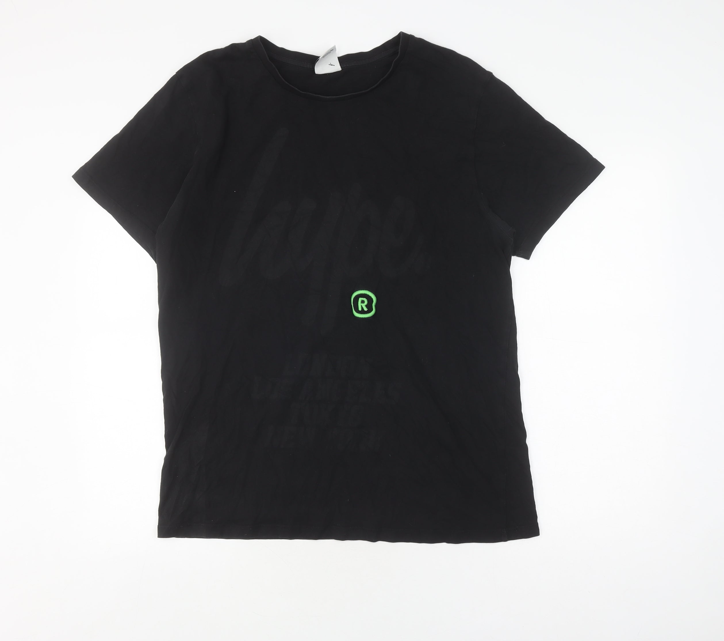 Mens Hype Size XL T-Shirt Black Solid Crew Neck Short Sleeve Logo - reverse view