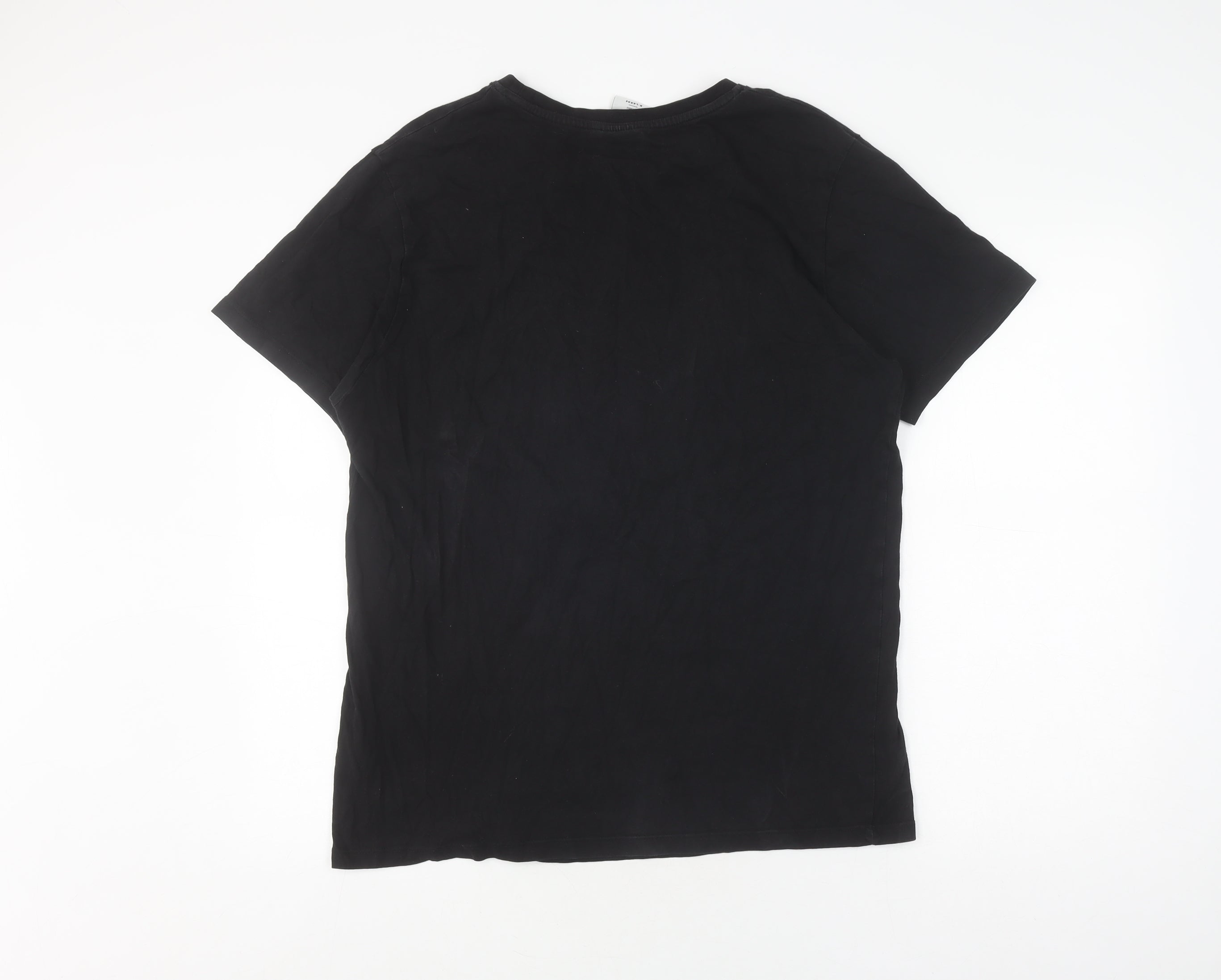 Mens Hype Size XL T-Shirt Black Solid Crew Neck Short Sleeve Logo - label detail