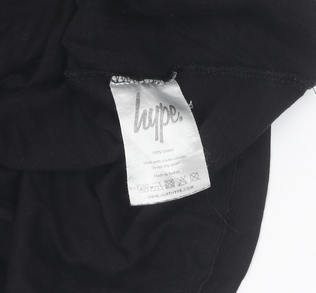Mens Hype Size XL T-Shirt Black Solid Crew Neck Short Sleeve Logo - close detail