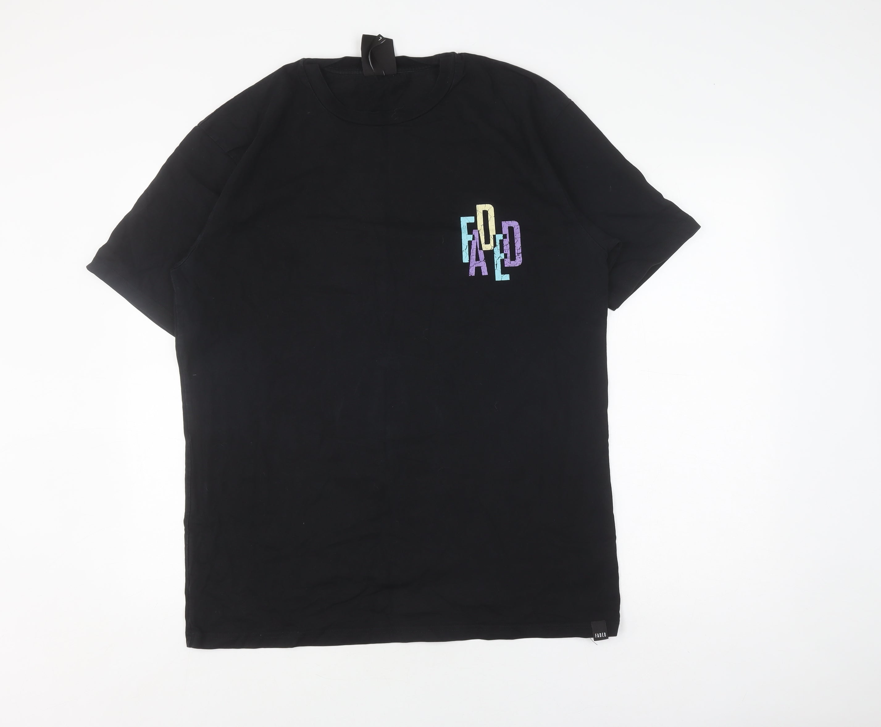 Faded Mens T-Shirt Size L Black Graphic Print Crew Neck Short Sleeve - reverse view