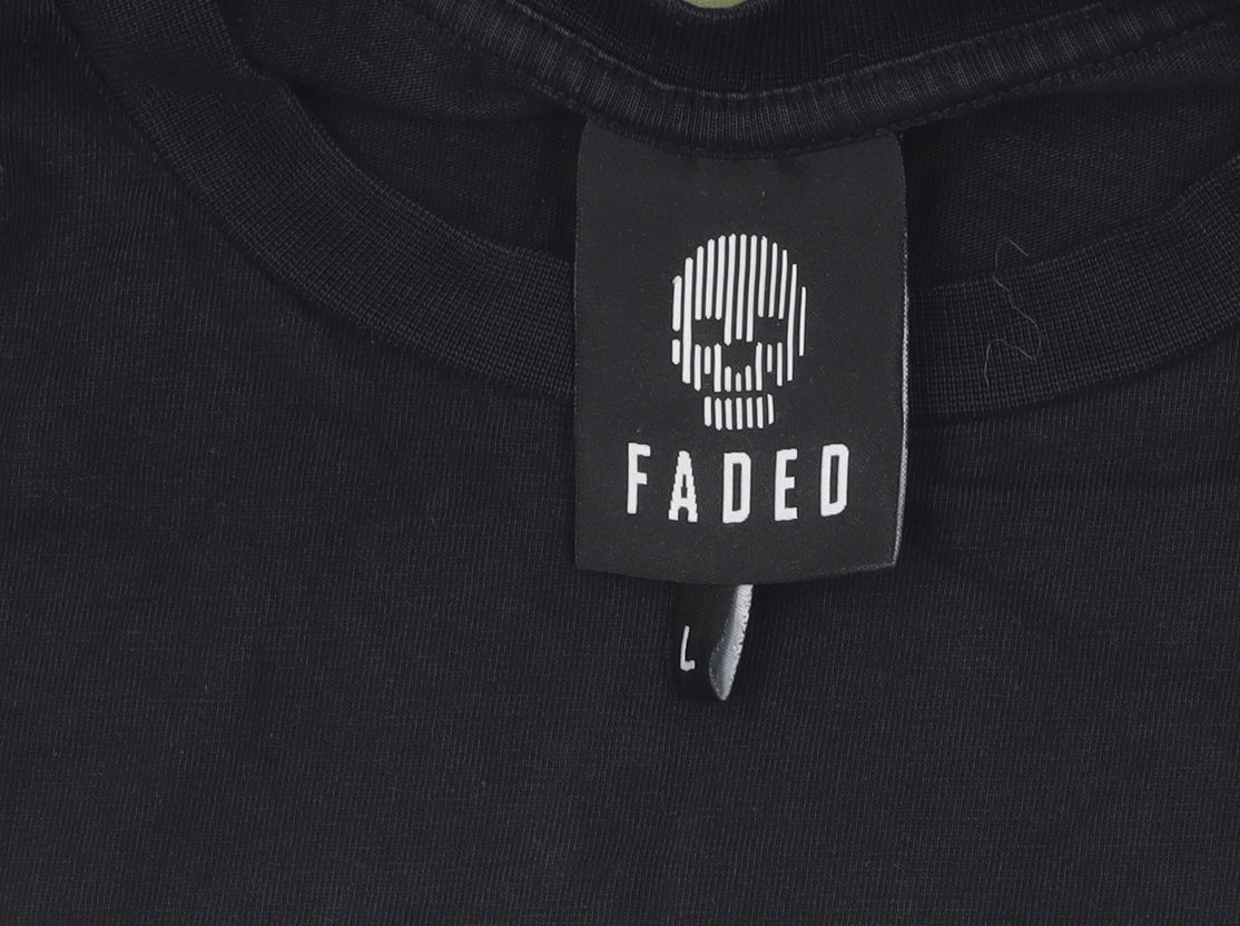 Faded Mens T-Shirt Size L Black Graphic Print Crew Neck Short Sleeve - close detail