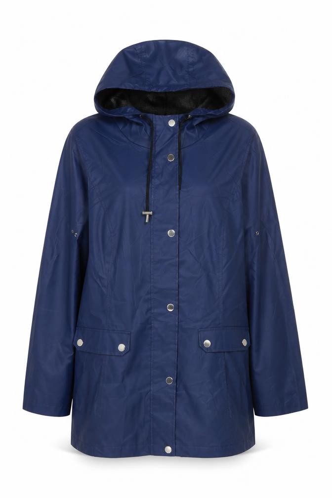 Womens HFX Size XS Rain Coat Jacket Blue Mid-Length Long Sleeve Casual Hooded - front view