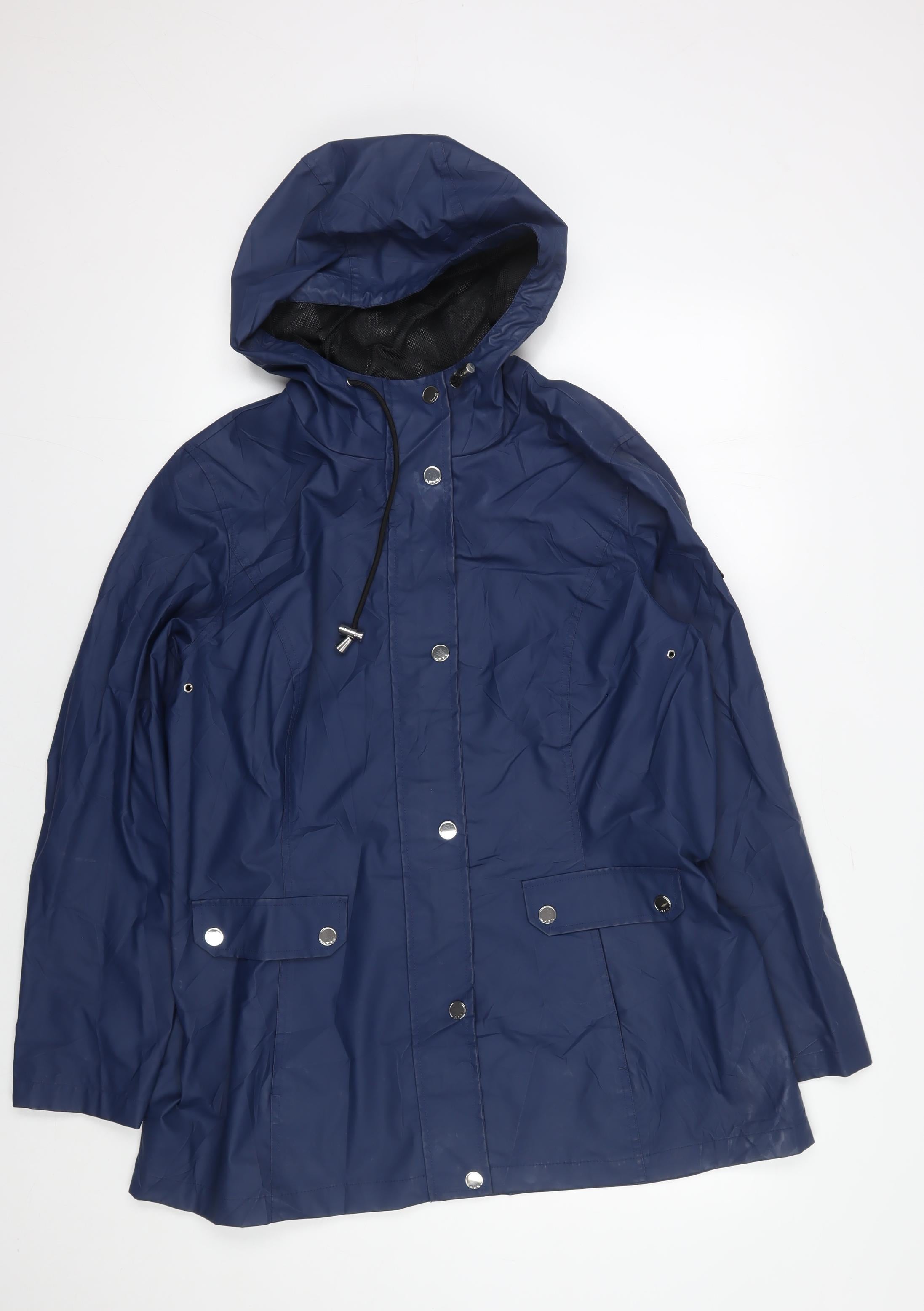Womens HFX Size XS Rain Coat Jacket Blue Mid-Length Long Sleeve Casual Hooded - reverse view