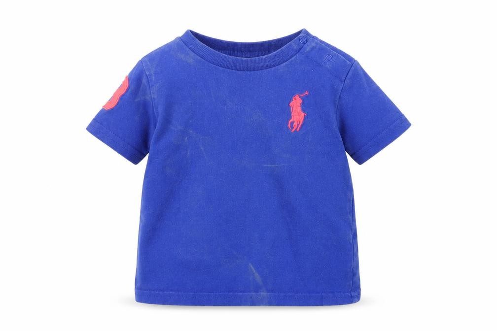 Ralph Lauren Unisex Baby & Toddler Basic T-Shirt Size 6-9 Months Blue Solid Logo - front view