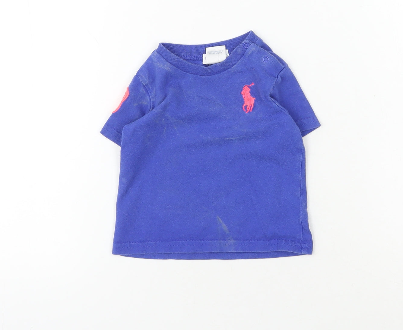Ralph Lauren Unisex Baby & Toddler Basic T-Shirt Size 6-9 Months Blue Solid Logo - reverse view