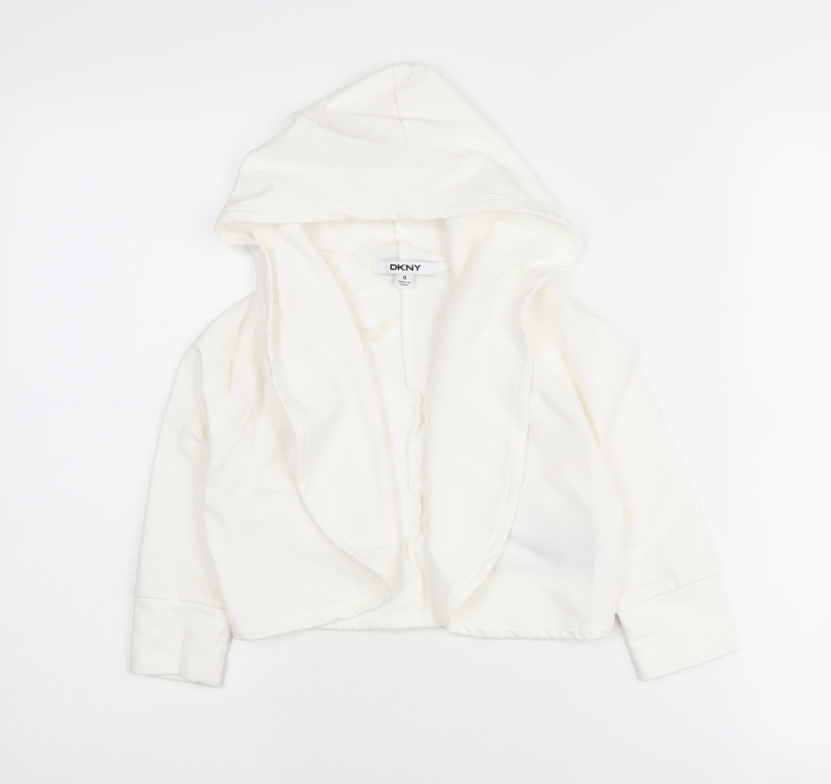 DKNY Girls Cardigan Jumper Size 4 Years White Hooded Long Sleeve Casual - reverse view
