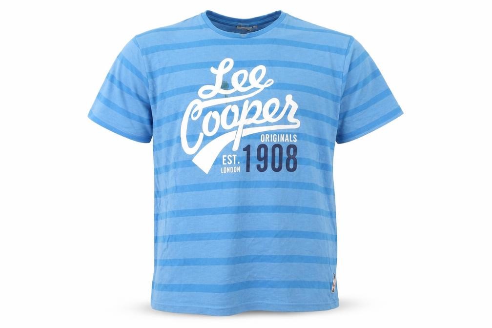 Lee Cooper Mens T-Shirt Size 2XL Blue Striped Crew Neck Short Sleeve Breathable - front view