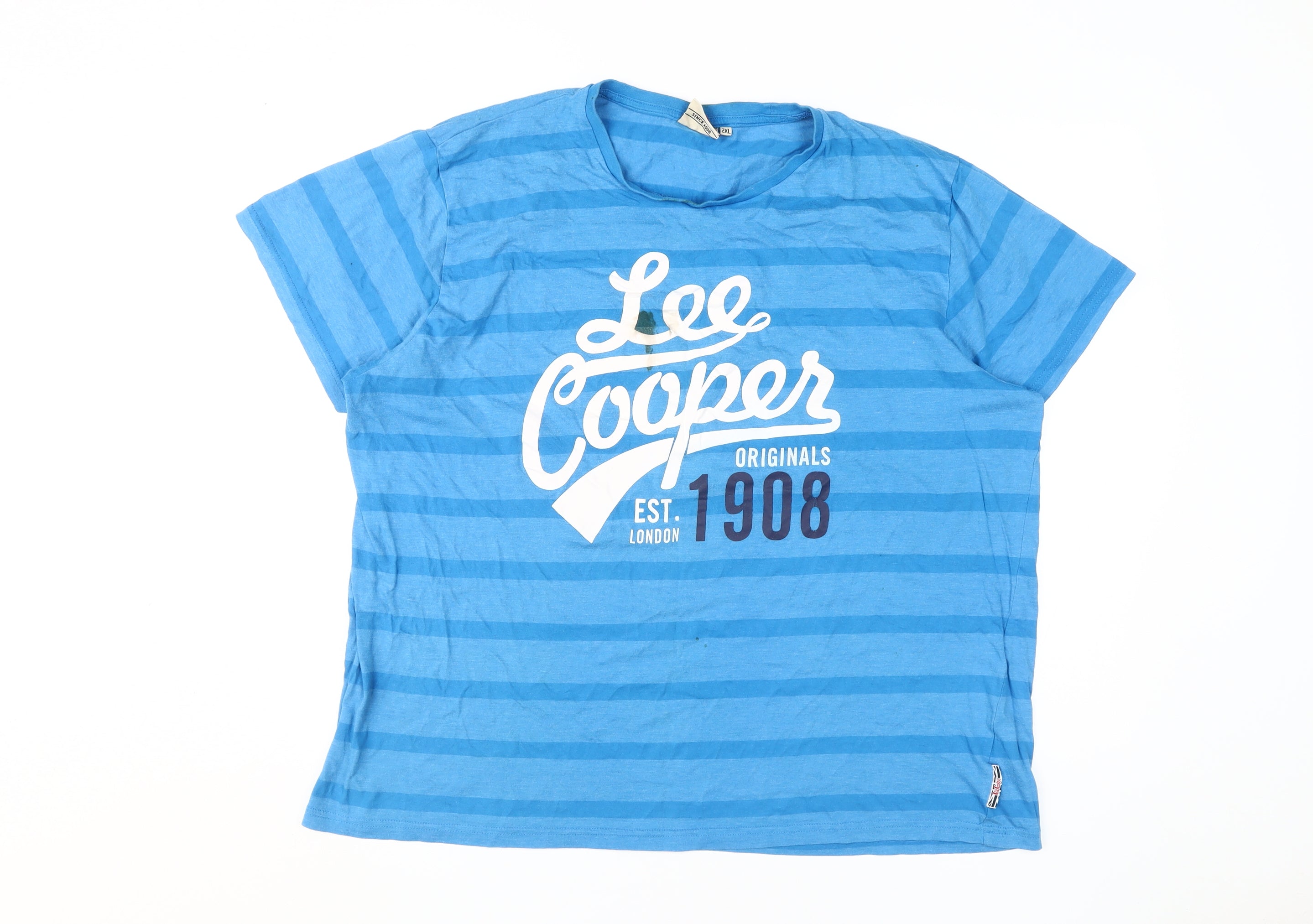 Lee Cooper Mens T-Shirt Size 2XL Blue Striped Crew Neck Short Sleeve Breathable - reverse view