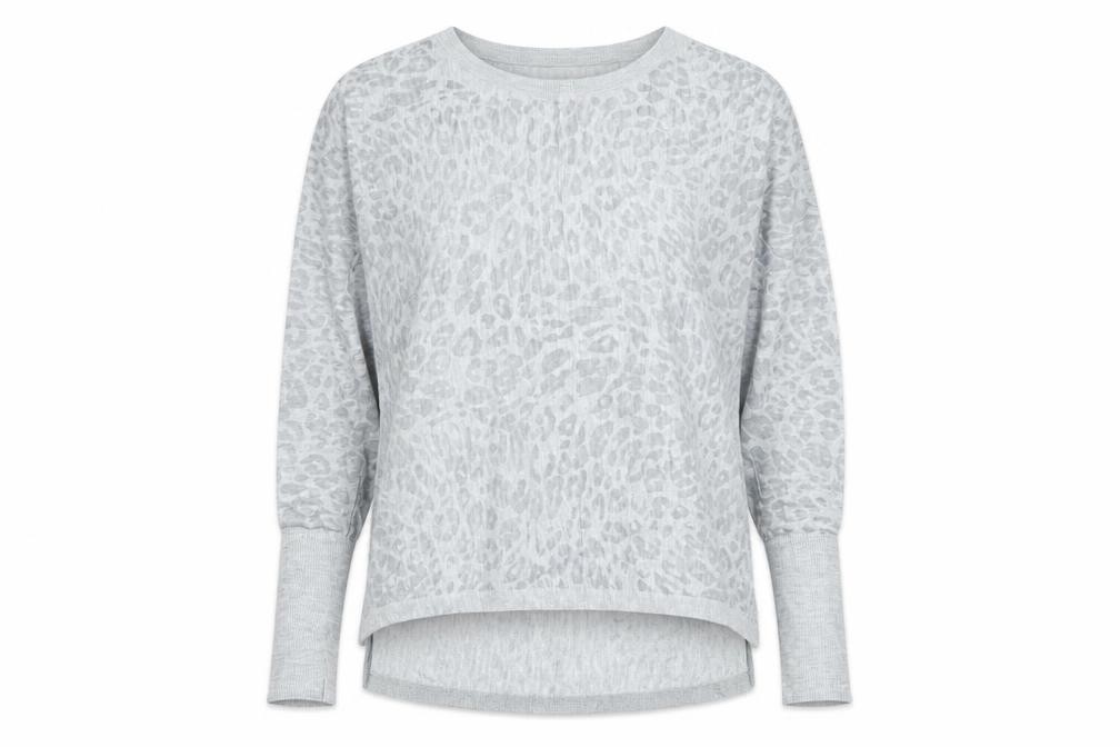 H&M Womens Jersey Long Sleeve Size S Grey Animal Print Crew Neck Casual - front view