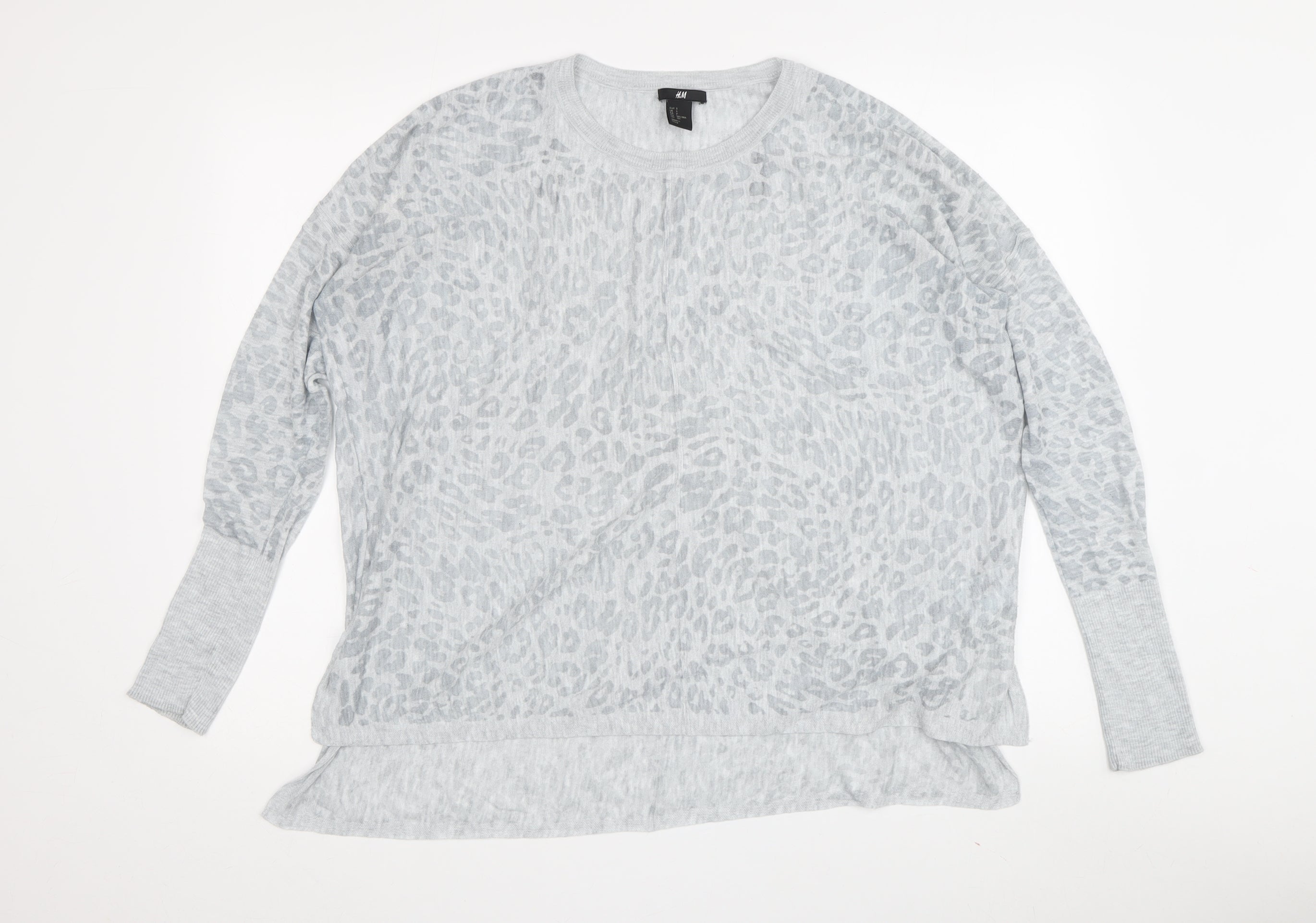 H&M Womens Jersey Long Sleeve Size S Grey Animal Print Crew Neck Casual - reverse view