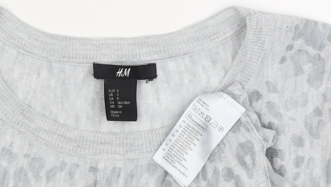 H&M Womens Jersey Long Sleeve Size S Grey Animal Print Crew Neck Casual - close detail