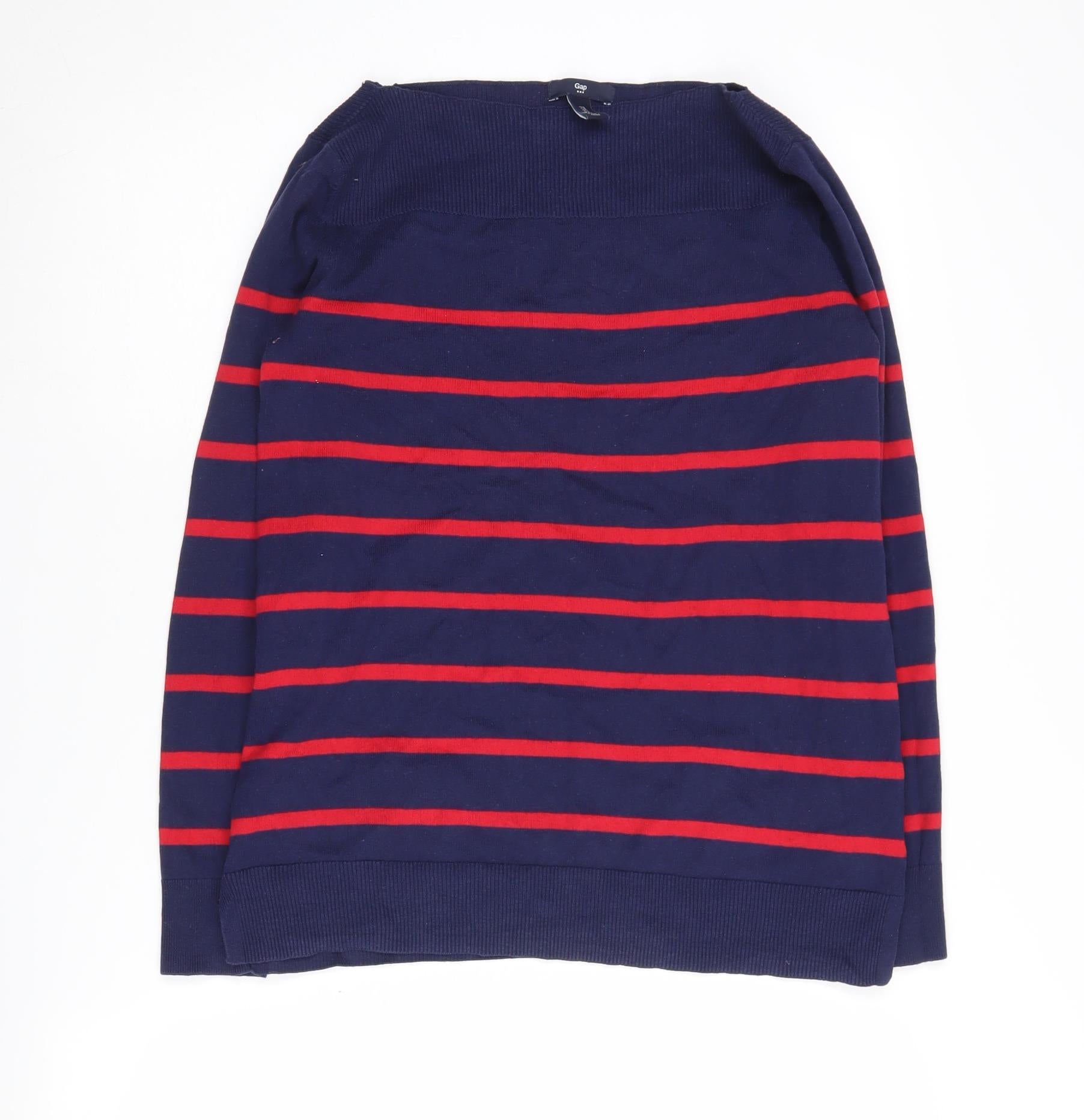 Gap Womens Pullover Jumper Size S Blue Crew Neck Striped Long Sleeve Casual - reverse view