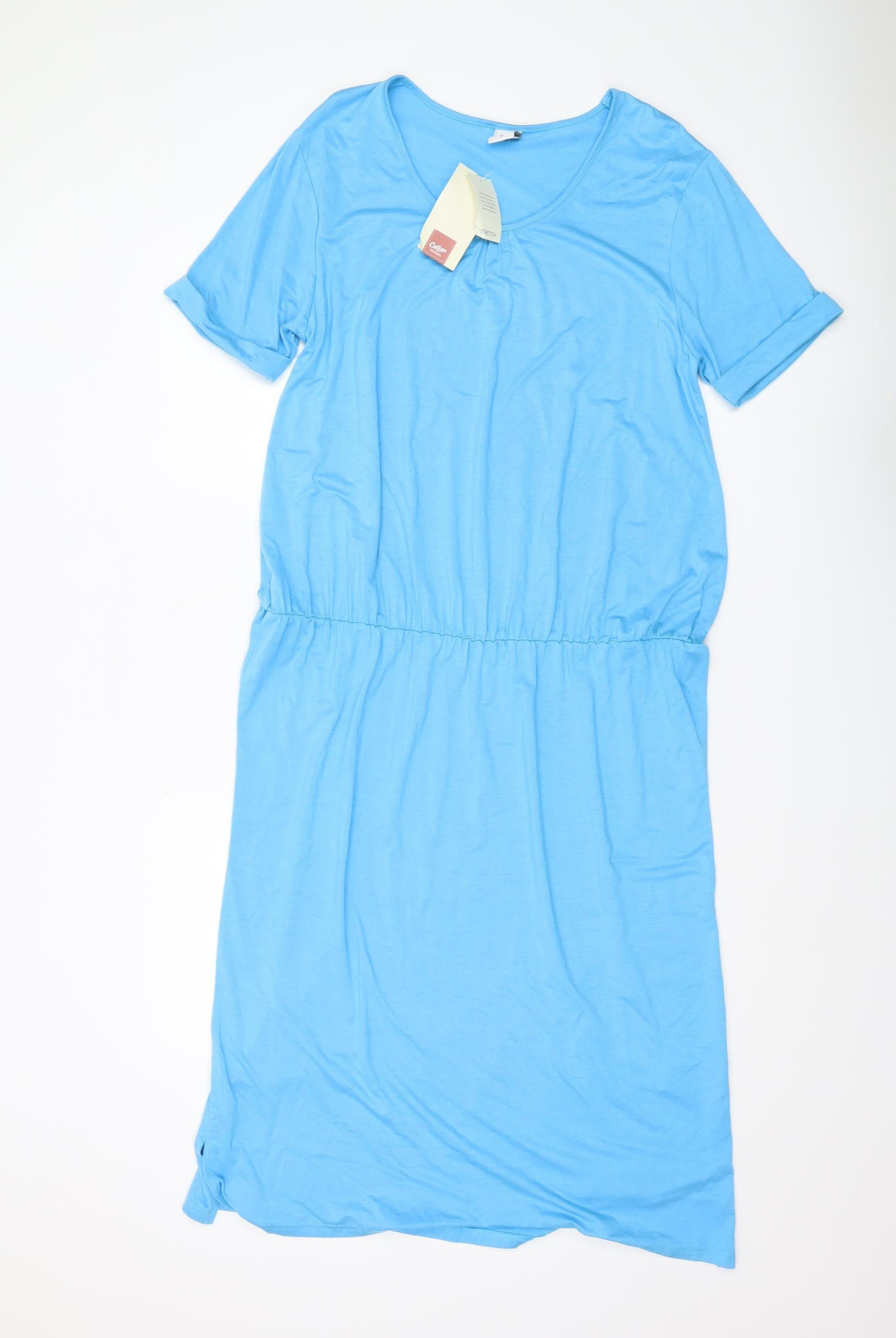 Cotton Traders Womens T-Shirt Dress Size 14 Blue Knee Length Scoop Neck Casual - reverse view