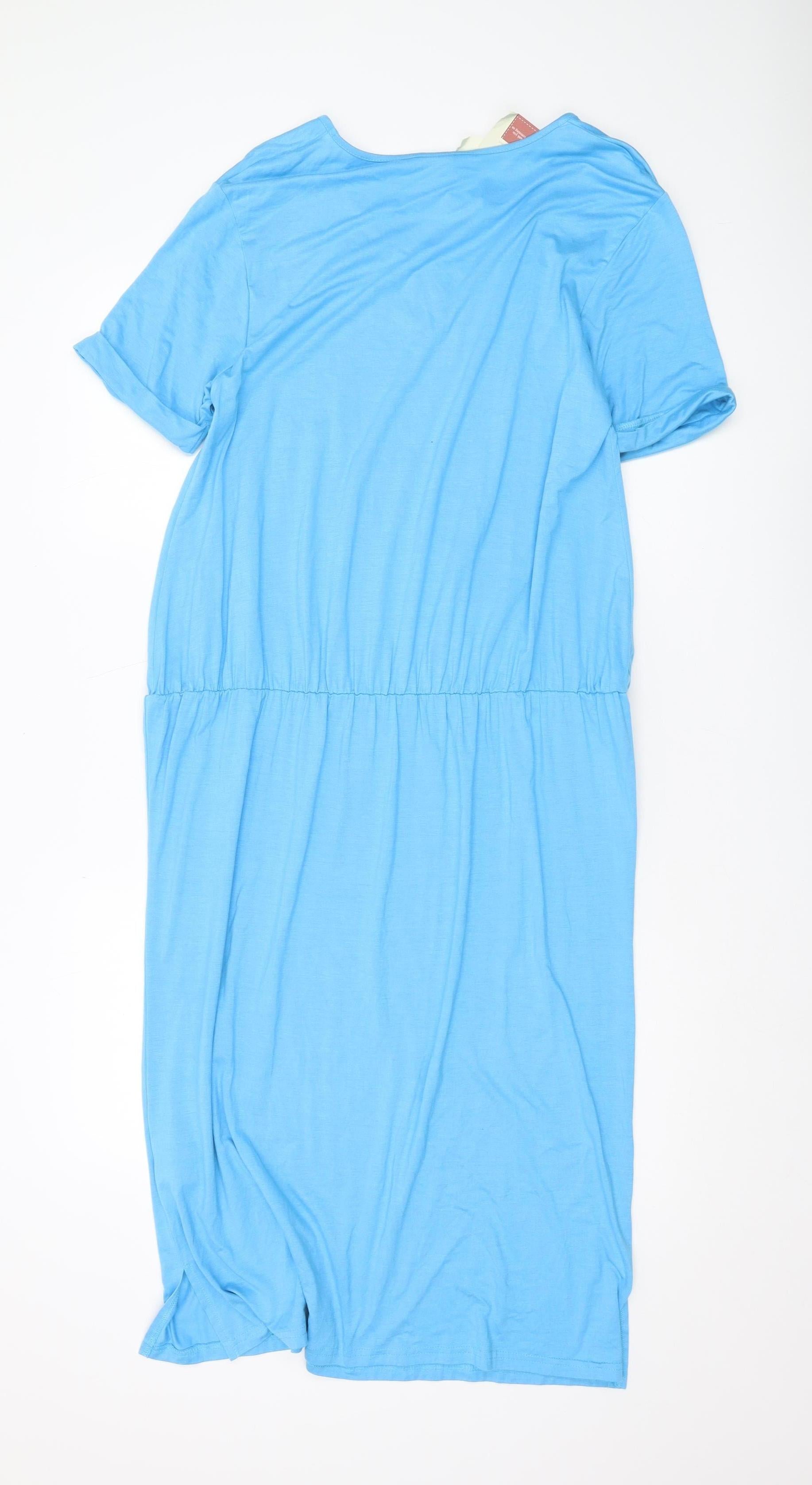 Cotton Traders Womens T-Shirt Dress Size 14 Blue Knee Length Scoop Neck Casual - label detail