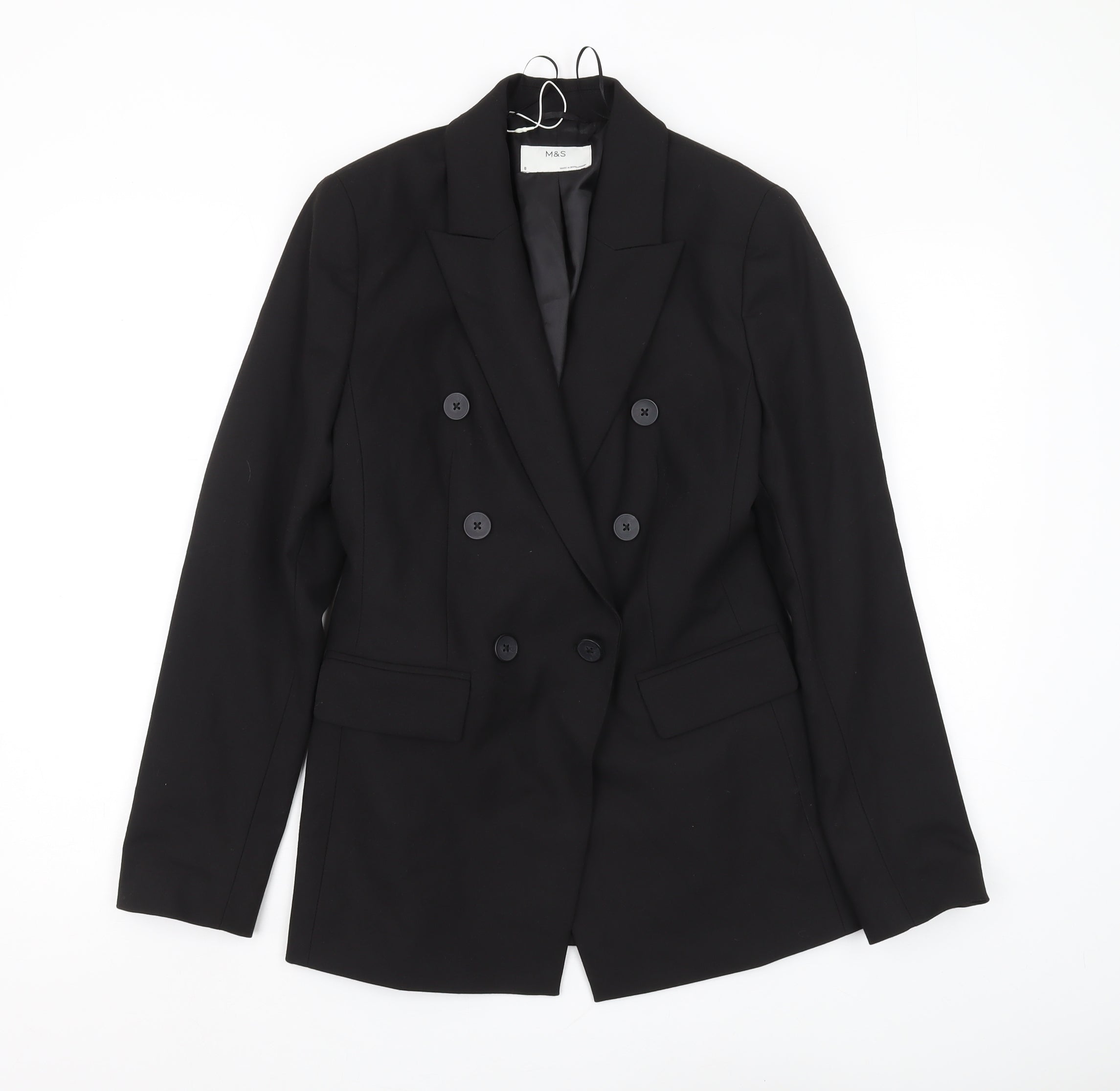 Marks & Spencer Womens Trouser Suit Suit Jacket Size 8 Black Long Sleeve Lined - reverse view