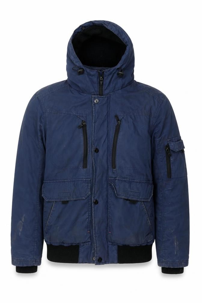 Blue Inc Mens Basic Jacket Size S Blue Mid-Length Casual Hooded - front view