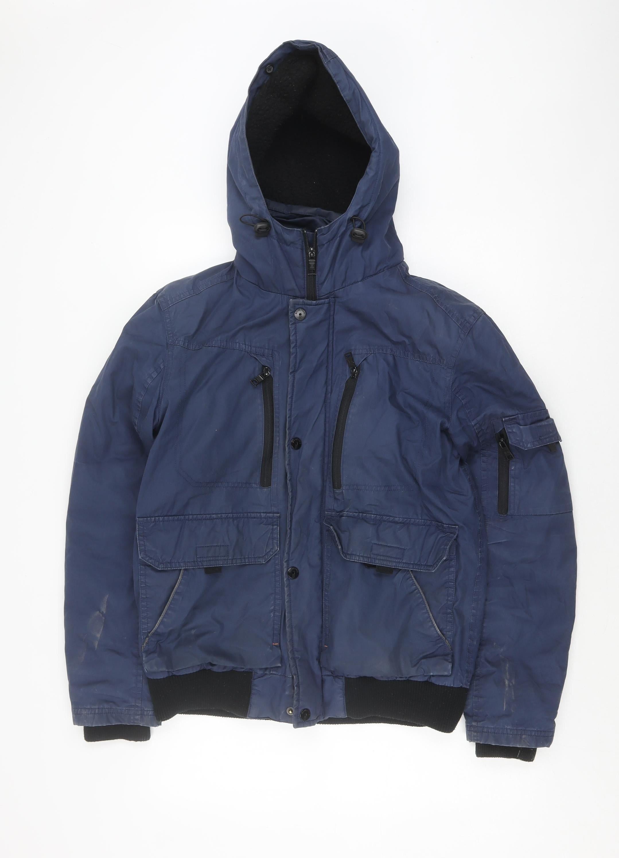 Blue Inc Mens Basic Jacket Size S Blue Mid-Length Casual Hooded - reverse view