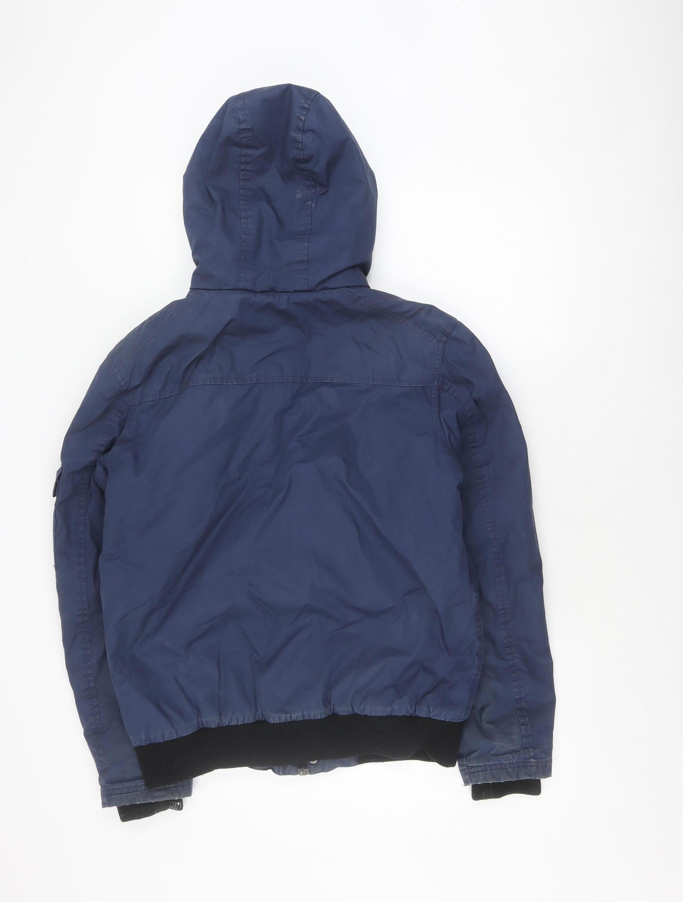 Blue Inc Mens Basic Jacket Size S Blue Mid-Length Casual Hooded - label detail