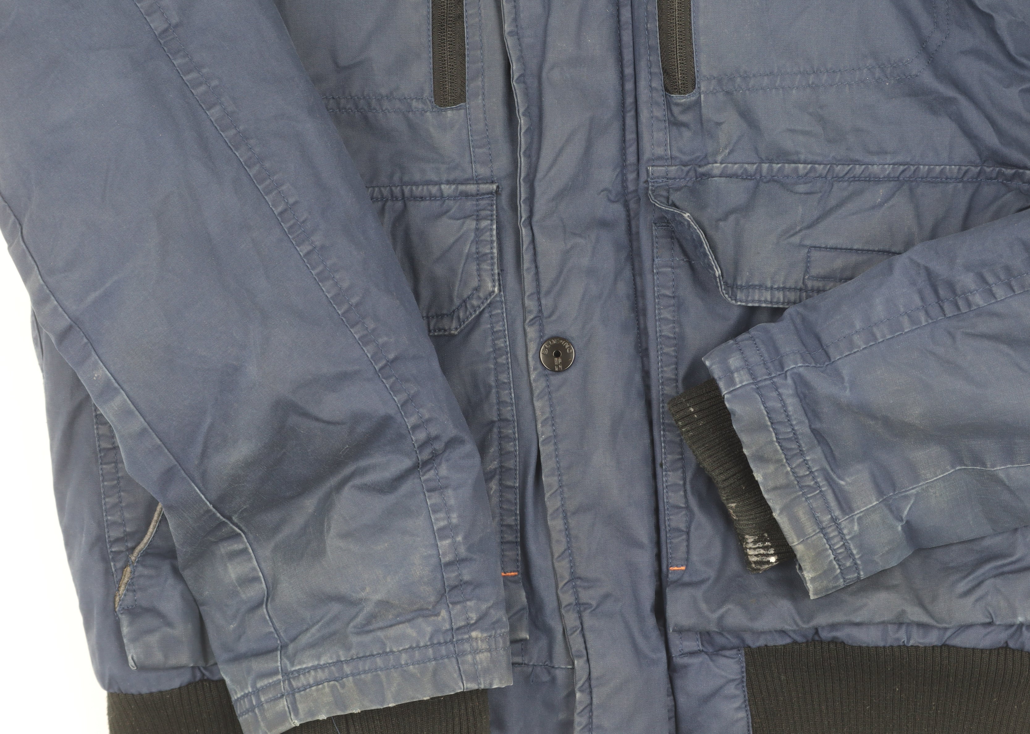 Blue Inc Mens Basic Jacket Size S Blue Mid-Length Casual Hooded - close detail