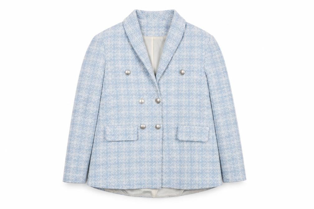 BERAT Womens Trouser Suit Blazer Size 12 Blue Check Long Sleeve Business - front view