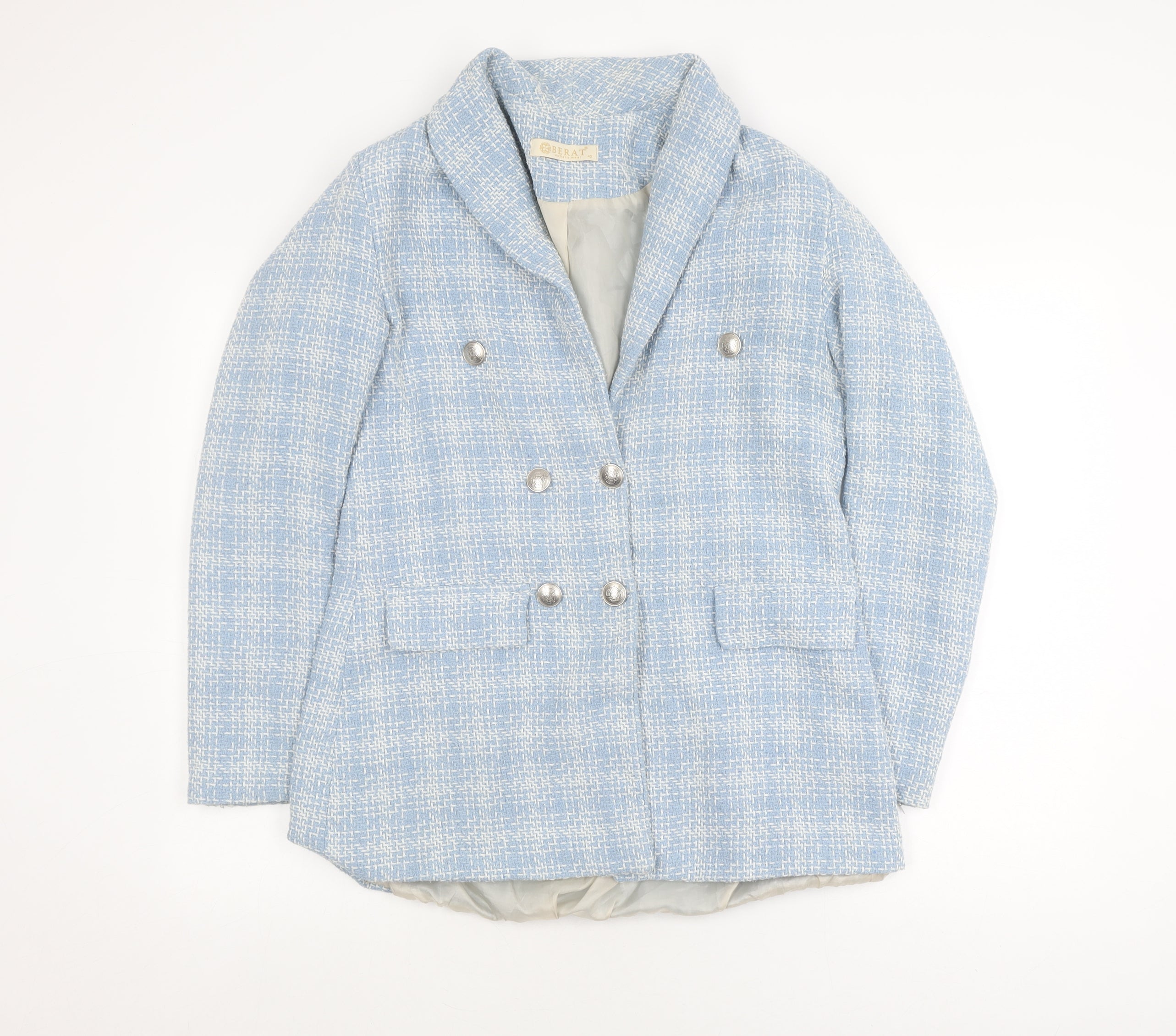 BERAT Womens Trouser Suit Blazer Size 12 Blue Check Long Sleeve Business - reverse view