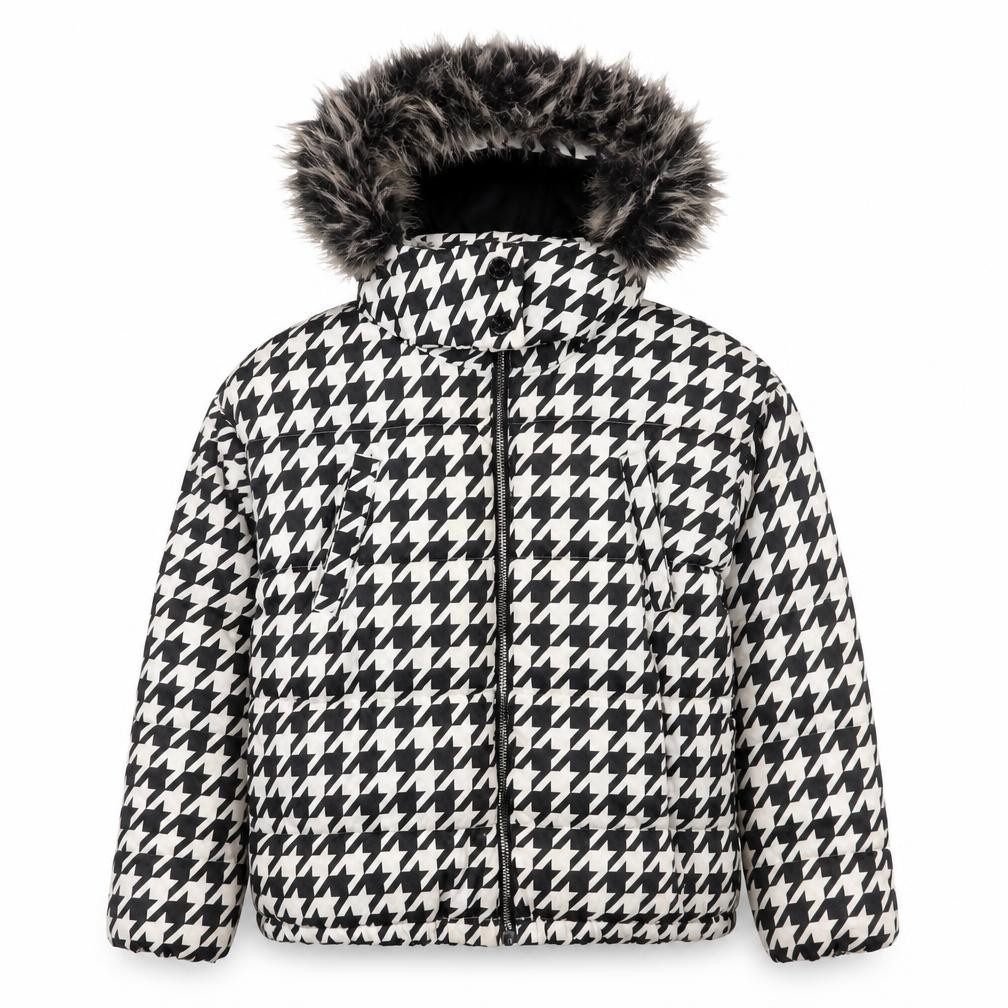 Girls NEXT Size 11 Years Puffer Jacket Multicoloured Houndstooth Short Casual - front view