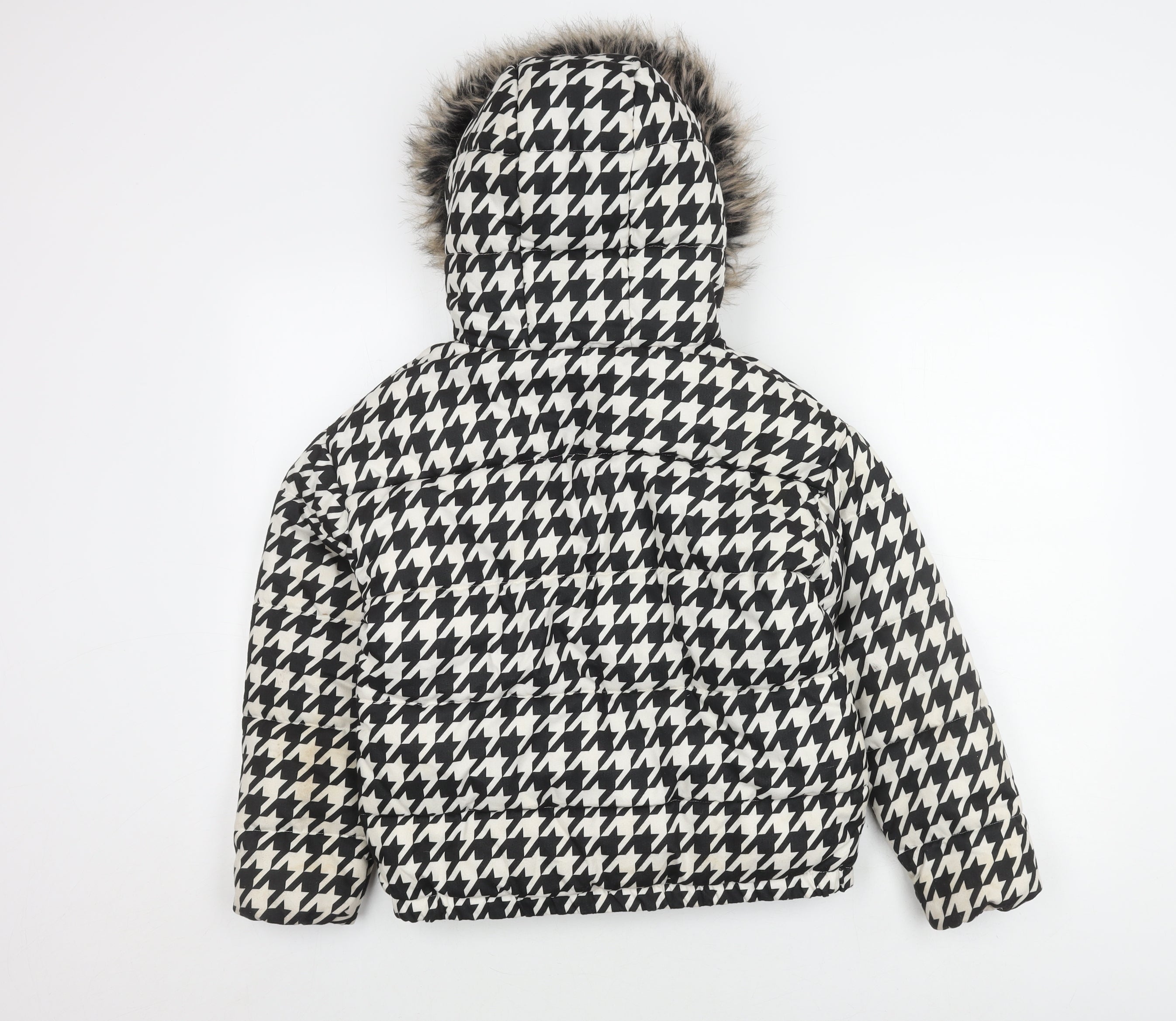 Girls NEXT Size 11 Years Puffer Jacket Multicoloured Houndstooth Short Casual - label detail