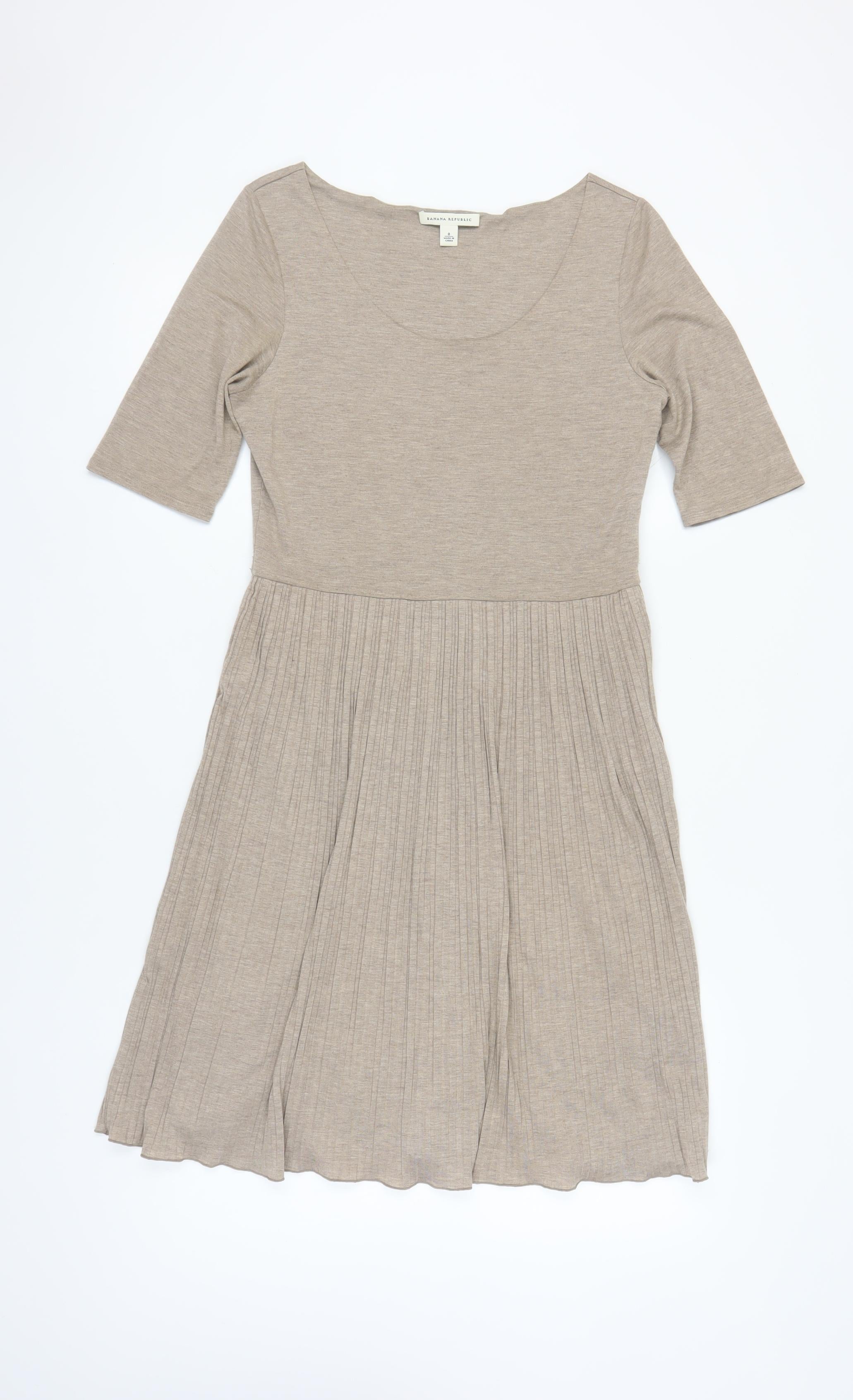 Banana Republic Womens A-Line Dress Size 8 Beige Knee Length Scoop Neck Casual - reverse view