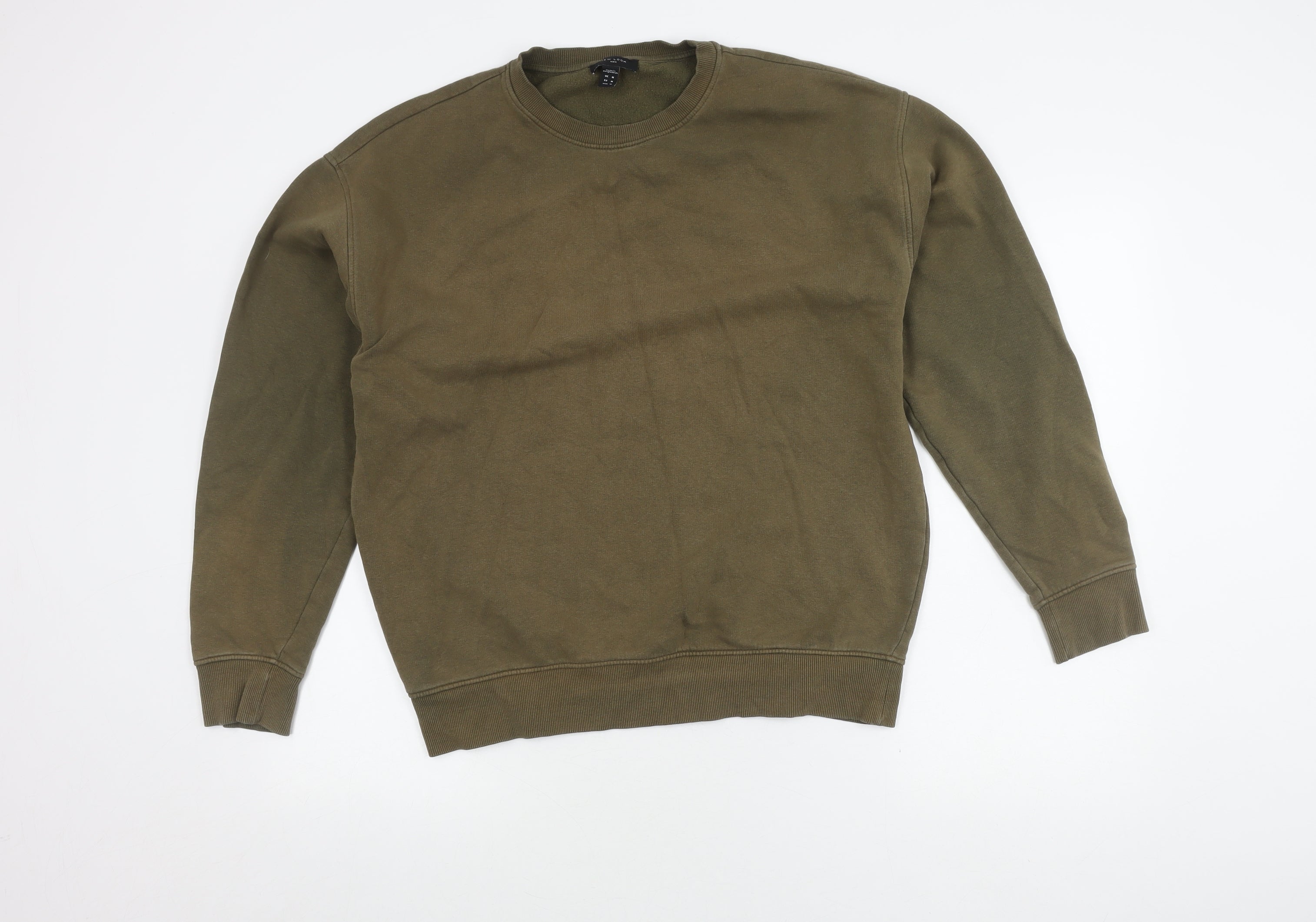Mens New Look Size M Pullover Sweatshirt Green Long Sleeve Warm - reverse view