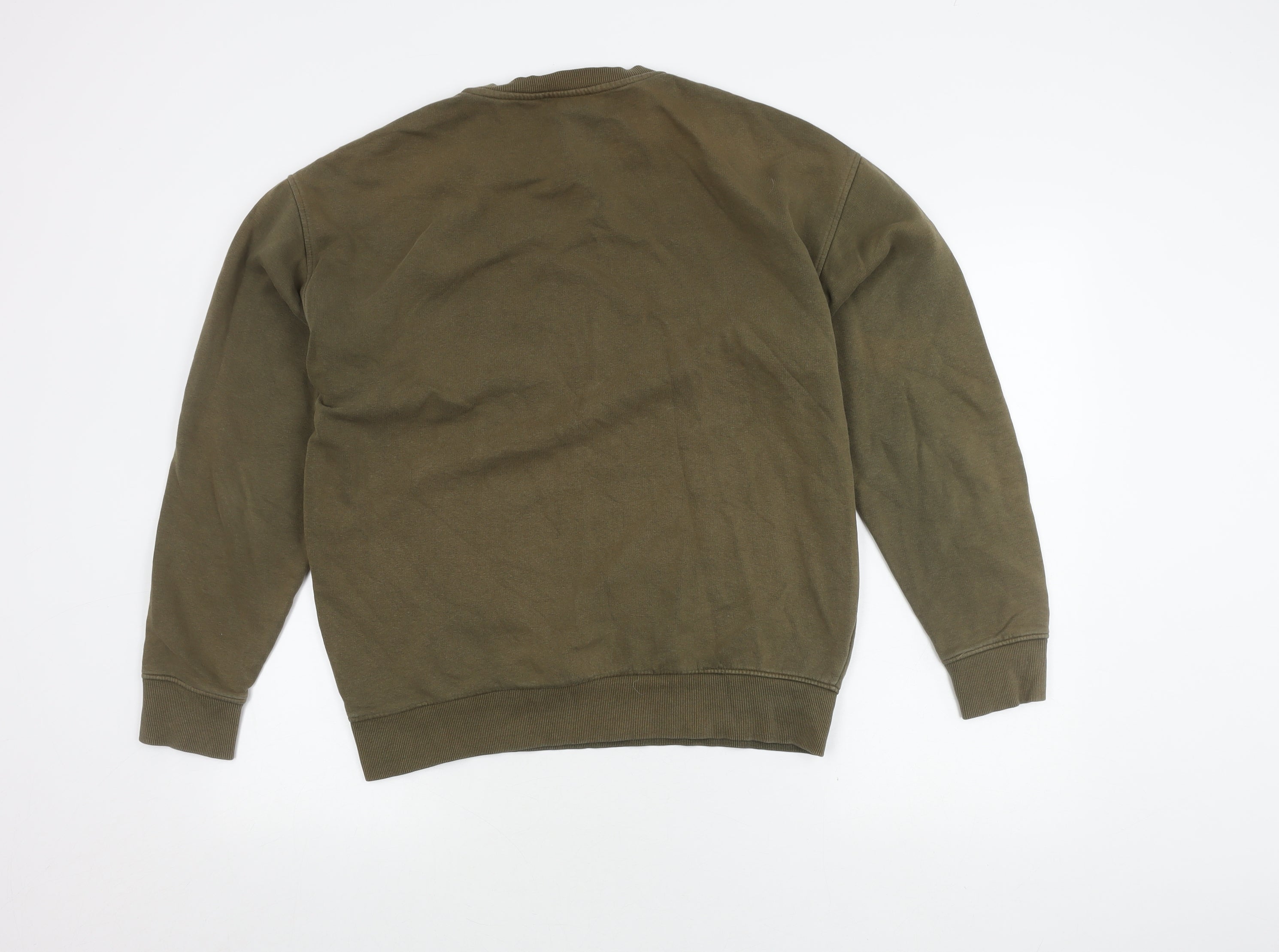 Mens New Look Size M Pullover Sweatshirt Green Long Sleeve Warm - label detail