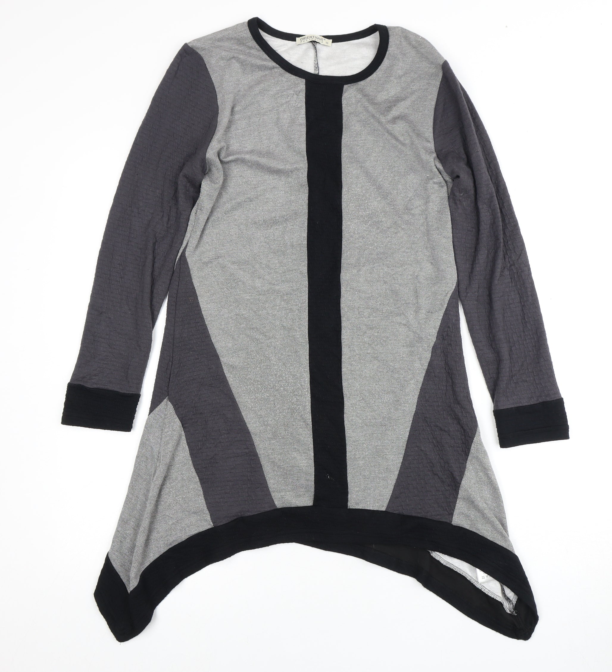 Orientique Womens Asymmetric Dress Size XS Multicoloured Colourblock Round Neck - reverse view