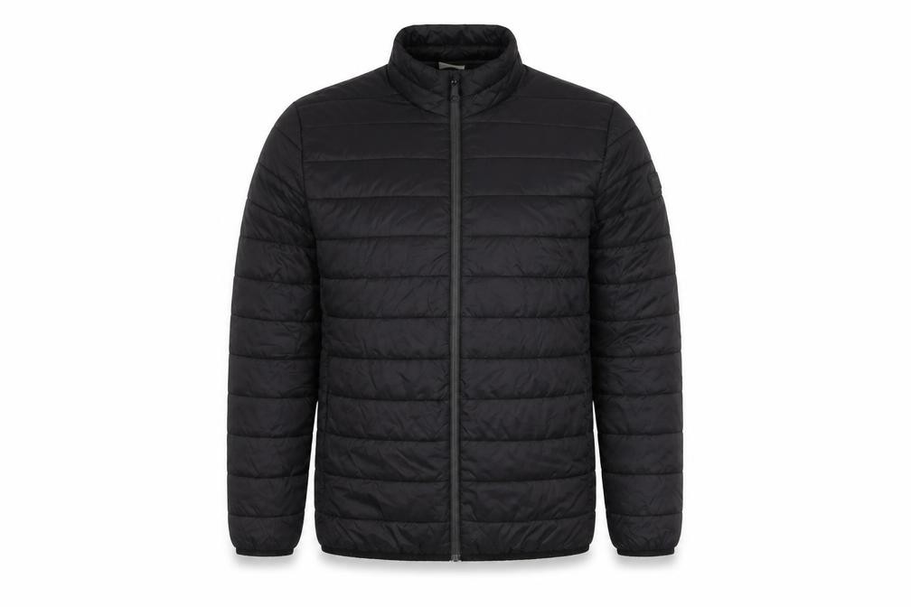 JACK & JONES Mens Puffer Jacket Size L Black Mid-Length Casual Full Zip - front view