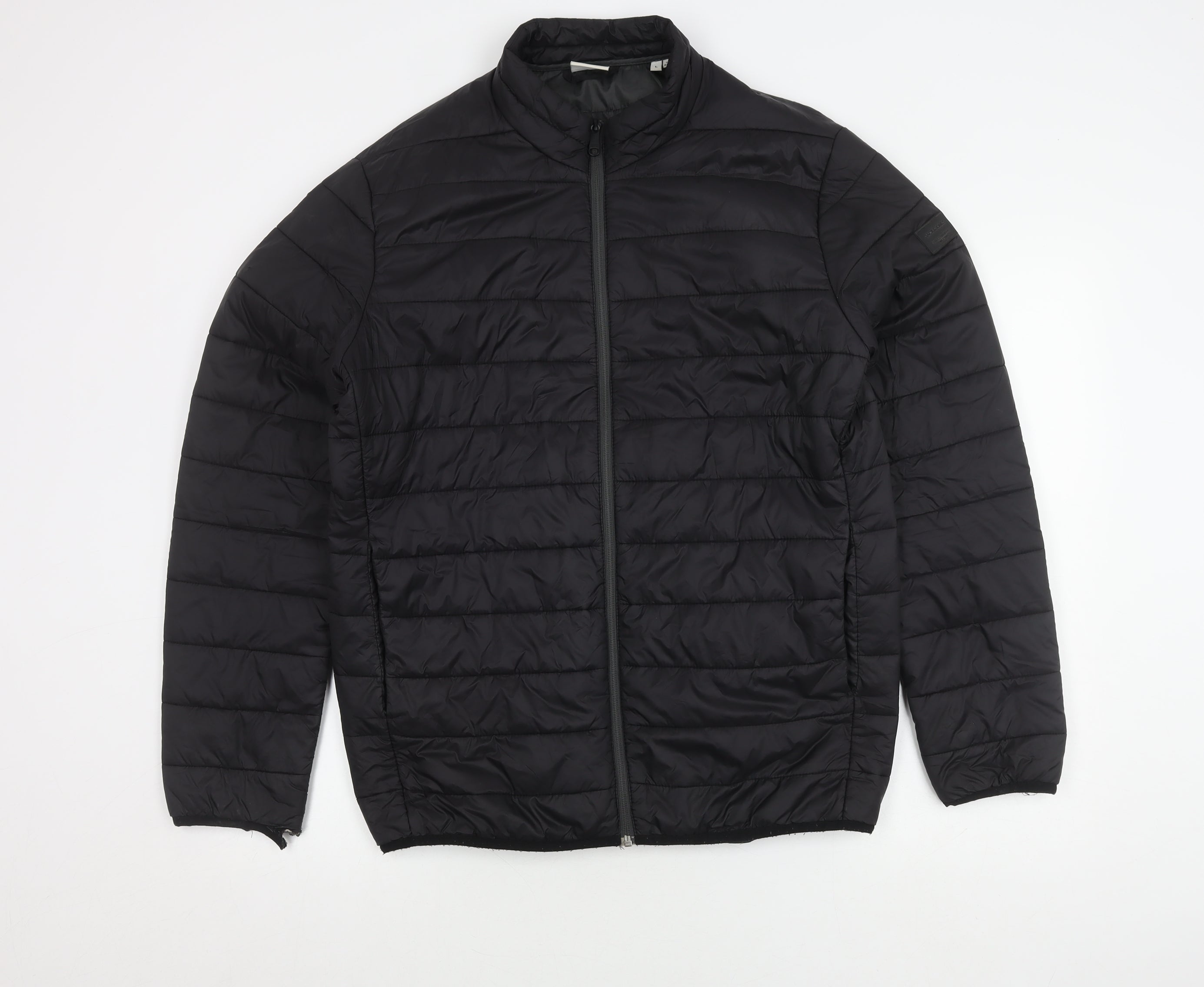 JACK & JONES Mens Puffer Jacket Size L Black Mid-Length Casual Full Zip - reverse view