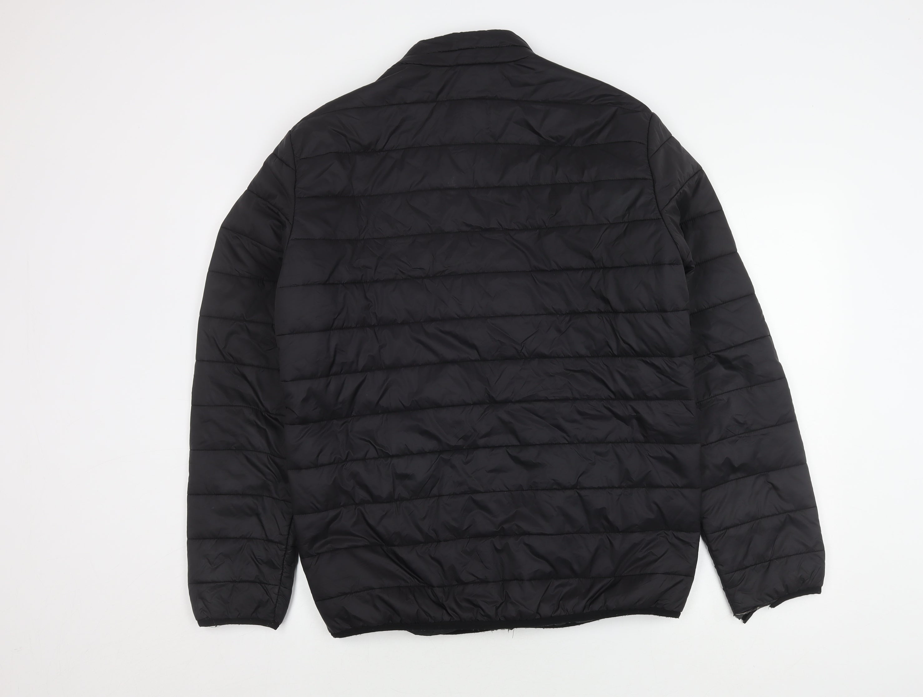 JACK & JONES Mens Puffer Jacket Size L Black Mid-Length Casual Full Zip - label detail