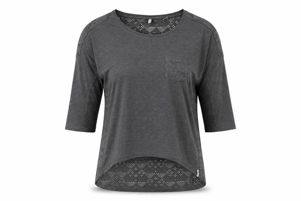 O'Neill Womens Basic Blouse Size 10 Grey Solid Round Neck 3/4 Sleeve Casual - front view