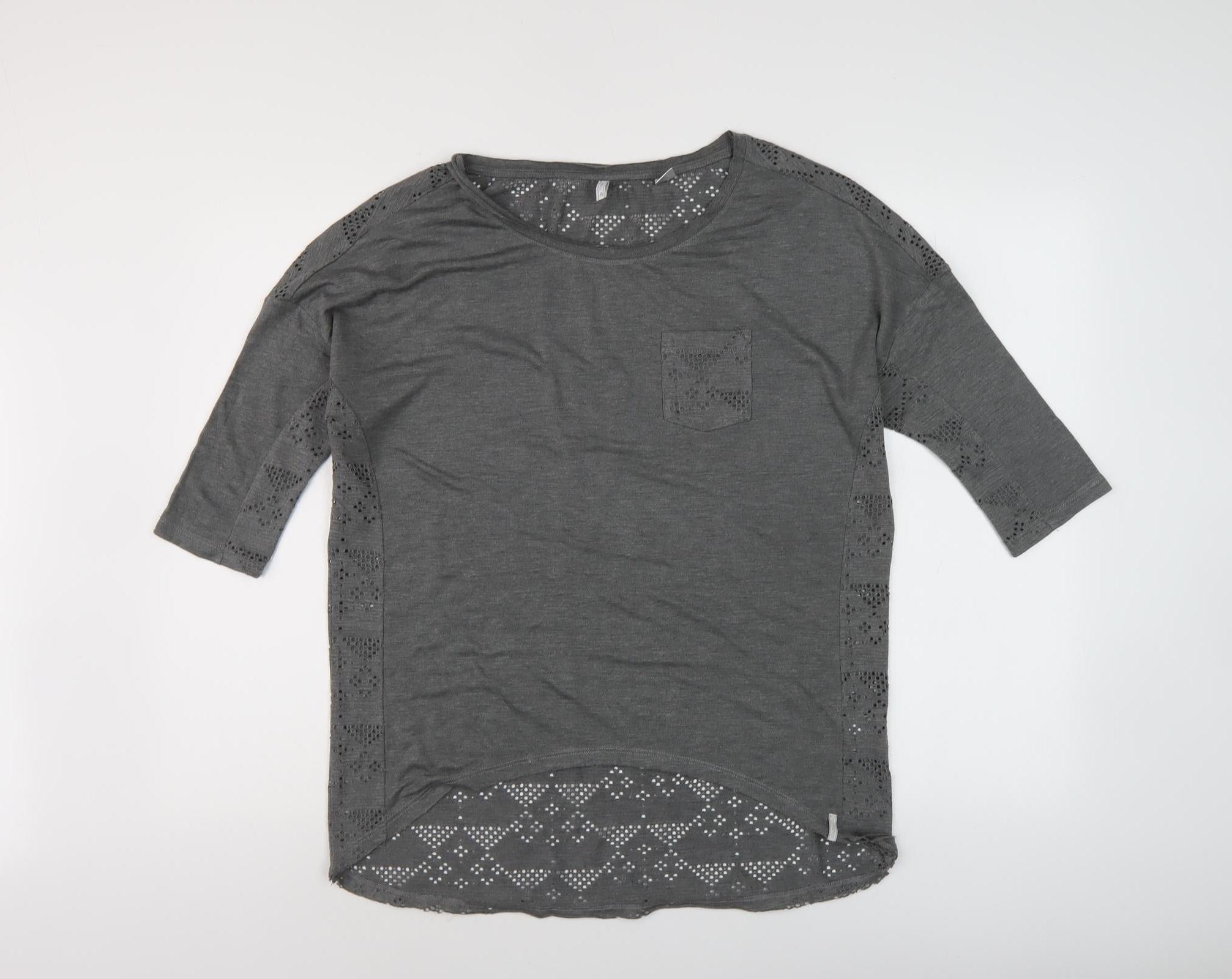 O'Neill Womens Basic Blouse Size 10 Grey Solid Round Neck 3/4 Sleeve Casual - reverse view