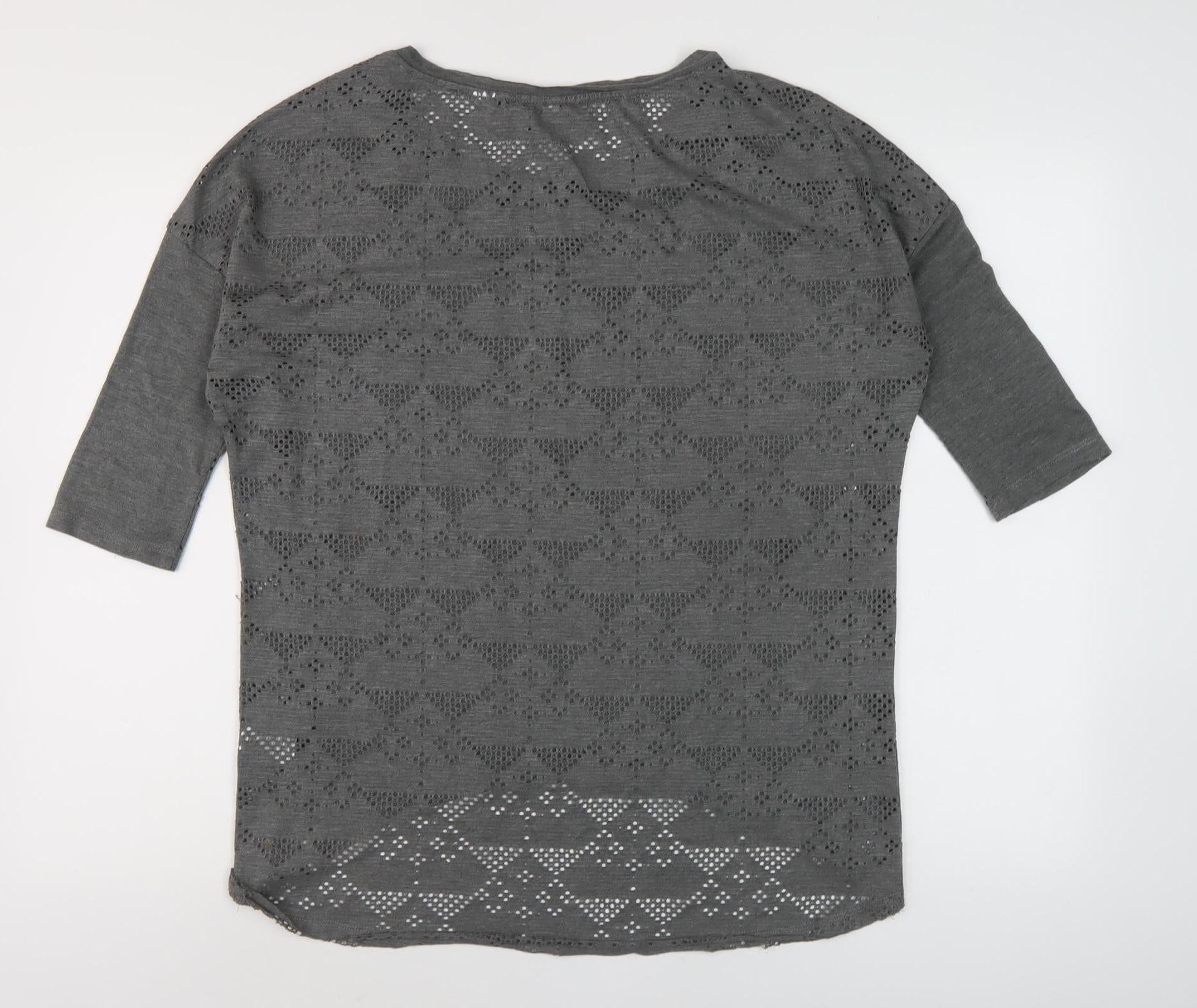 O'Neill Womens Basic Blouse Size 10 Grey Solid Round Neck 3/4 Sleeve Casual - label detail