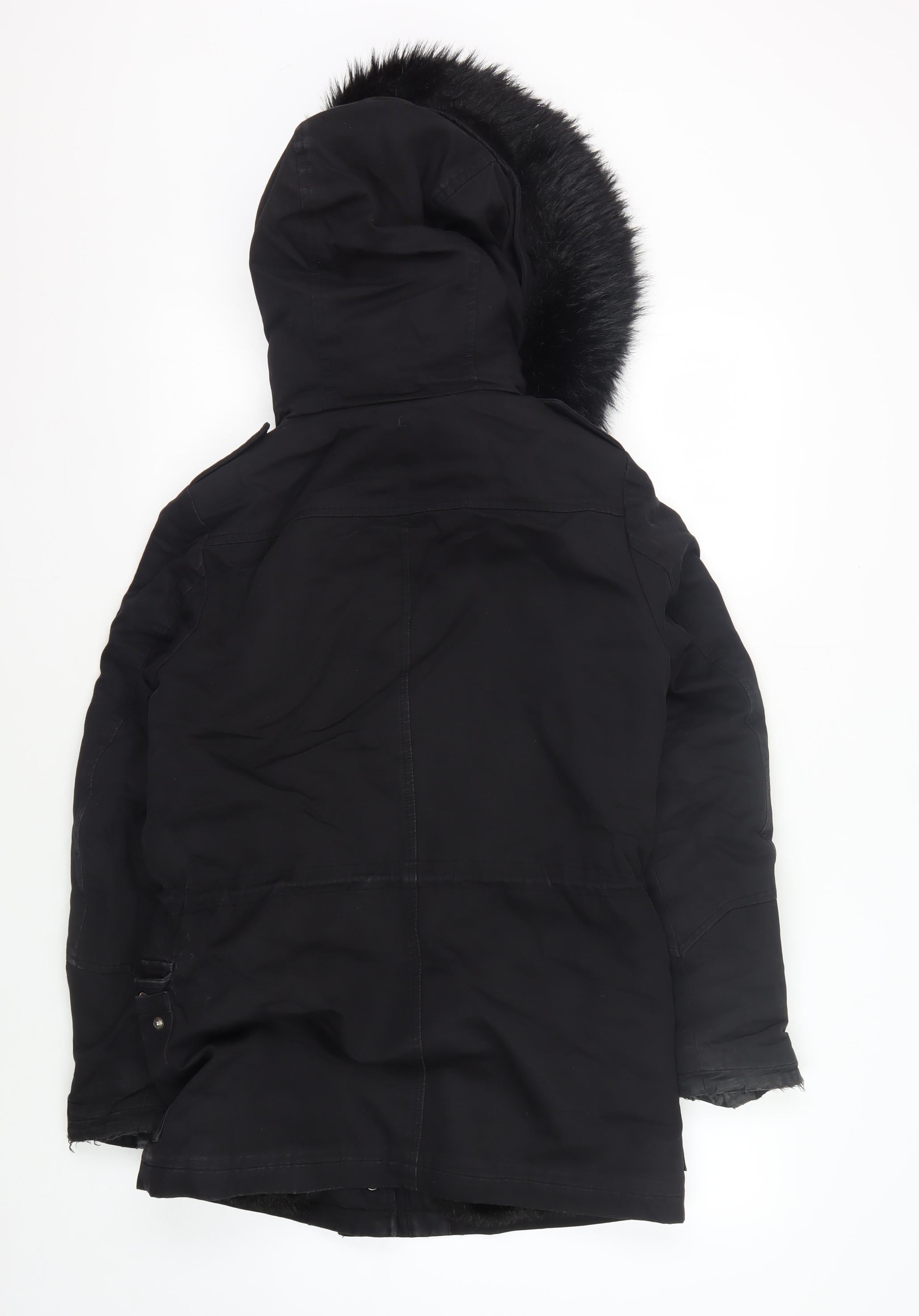 Maje Womens Basic Jacket Coat Size 8 Black Long Sleeve Casual Hooded Fur Trim - label detail
