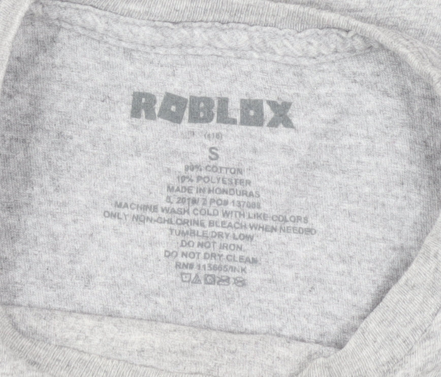 Roblox Boys T-Shirt Size S Grey Graphic Print Crew Neck Short Sleeve Casual - close detail