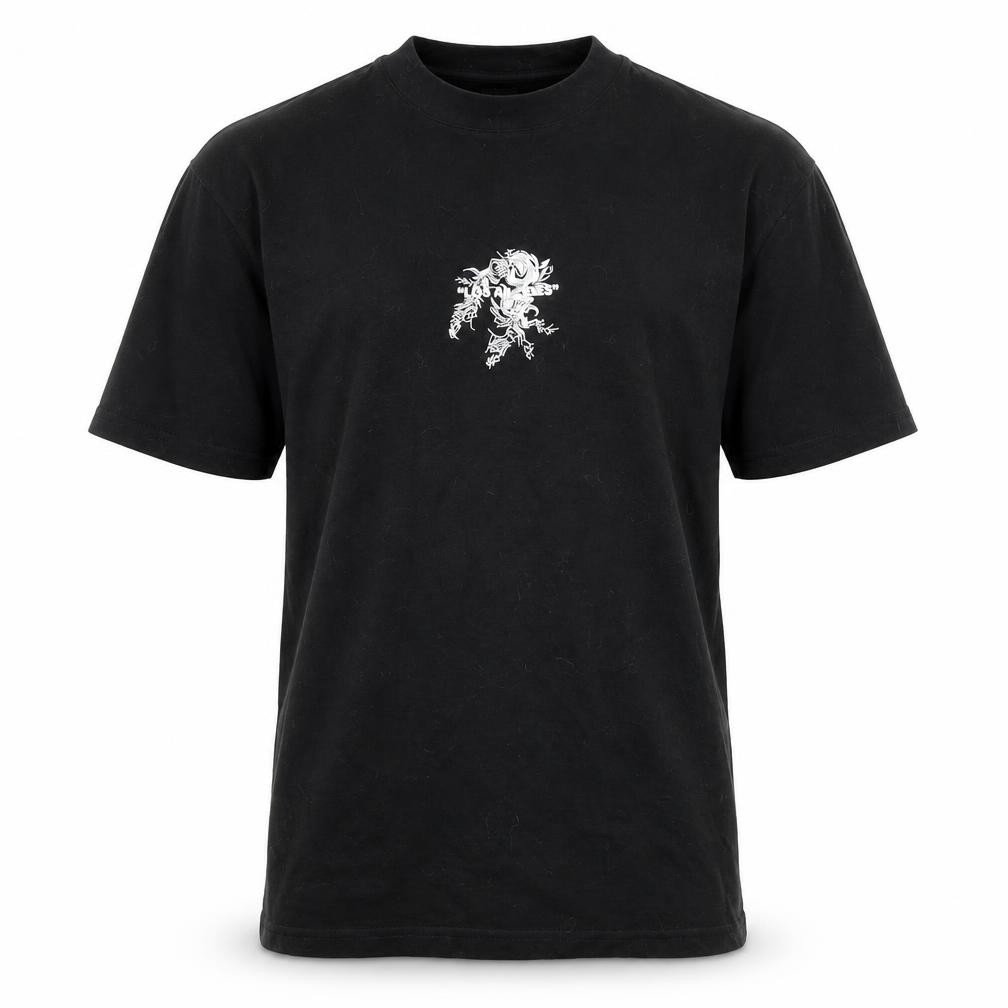 River Island Mens T-Shirt Size S Black Solid Crew Neck Short Sleeve Embroidered - front view
