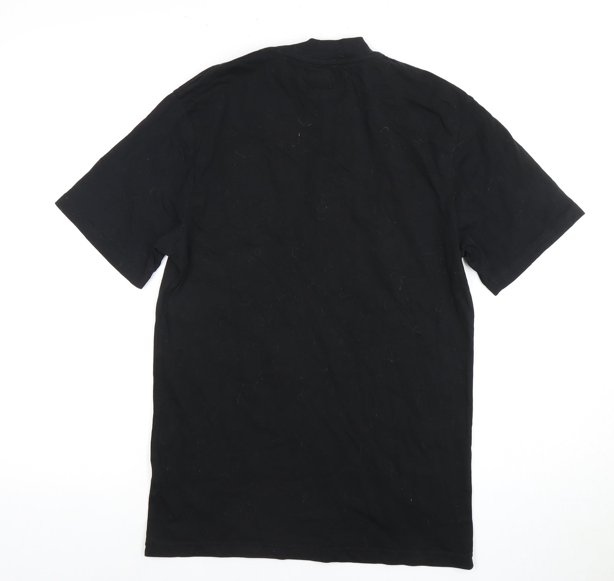 River Island Mens T-Shirt Size S Black Solid Crew Neck Short Sleeve Embroidered - label detail