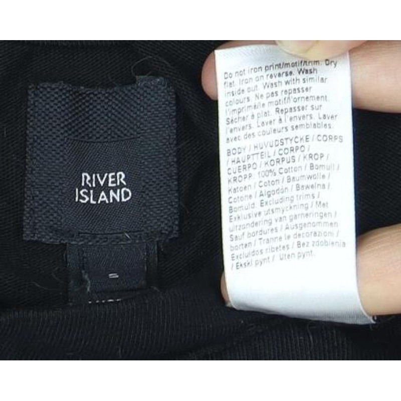 River Island Mens T-Shirt Size S Black Solid Crew Neck Short Sleeve Embroidered - close detail