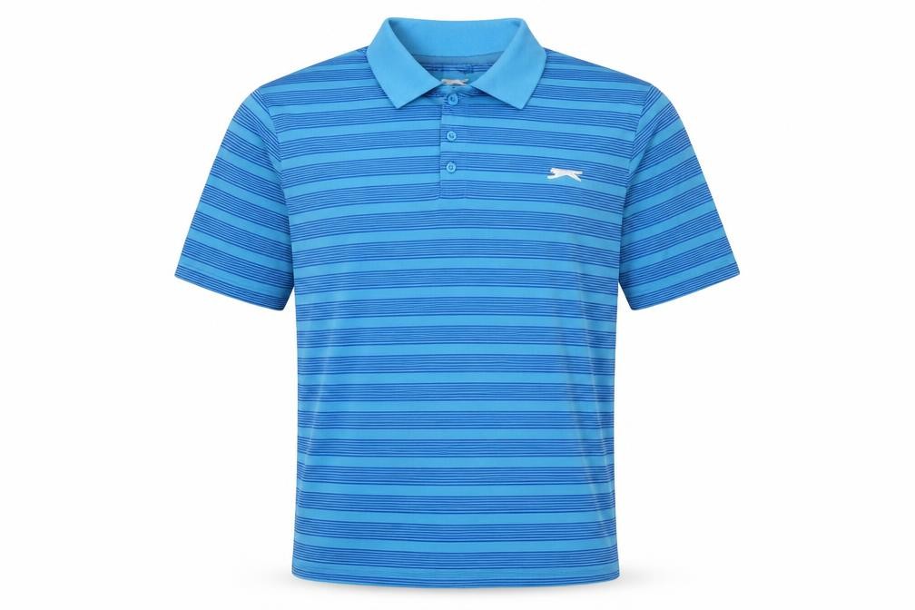 Slazenger Mens Polo Size M Blue Striped Collared Short Sleeve Casual - front view