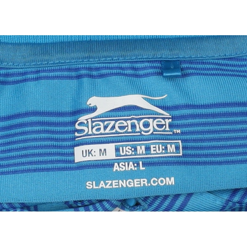 Slazenger Mens Polo Size M Blue Striped Collared Short Sleeve Casual - close detail