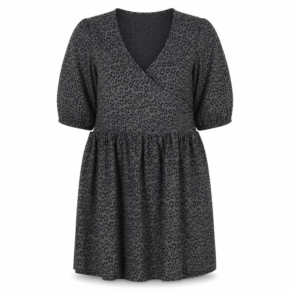 ASOS DESIGN Womens Smock Dress Size 8 Black Animal Print Knee Length V-Neck - front view