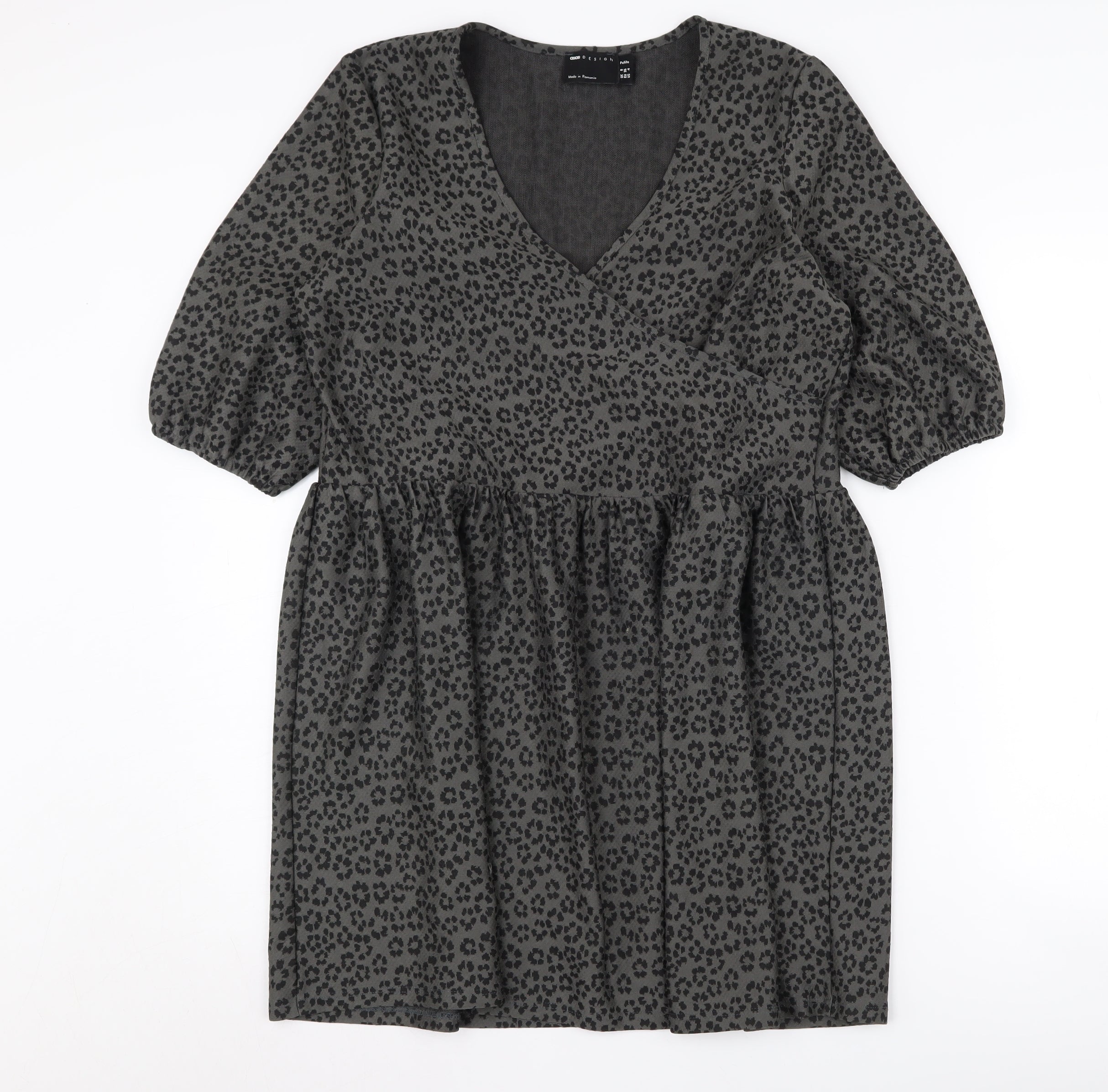 ASOS DESIGN Womens Smock Dress Size 8 Black Animal Print Knee Length V-Neck - reverse view